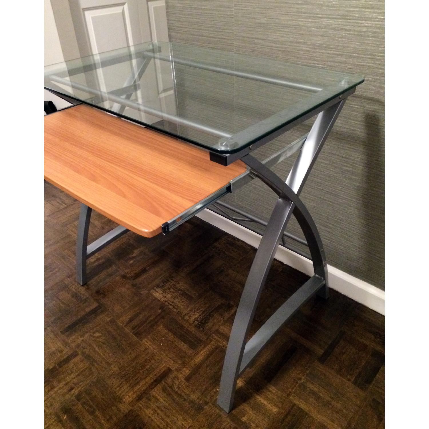 Staples Glass Computer Desk with Silver Finish Metal Body - image-3