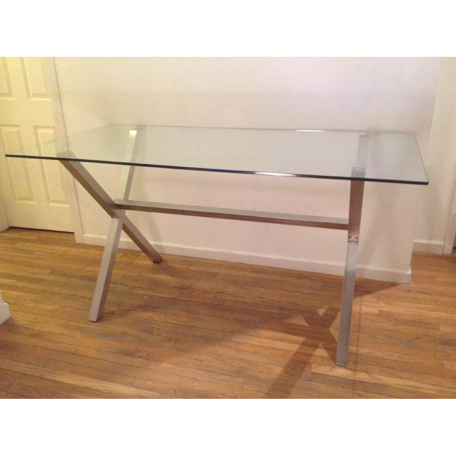 Zuo Modern Over-Sized Trestle Table w/ Glass Top - image-1