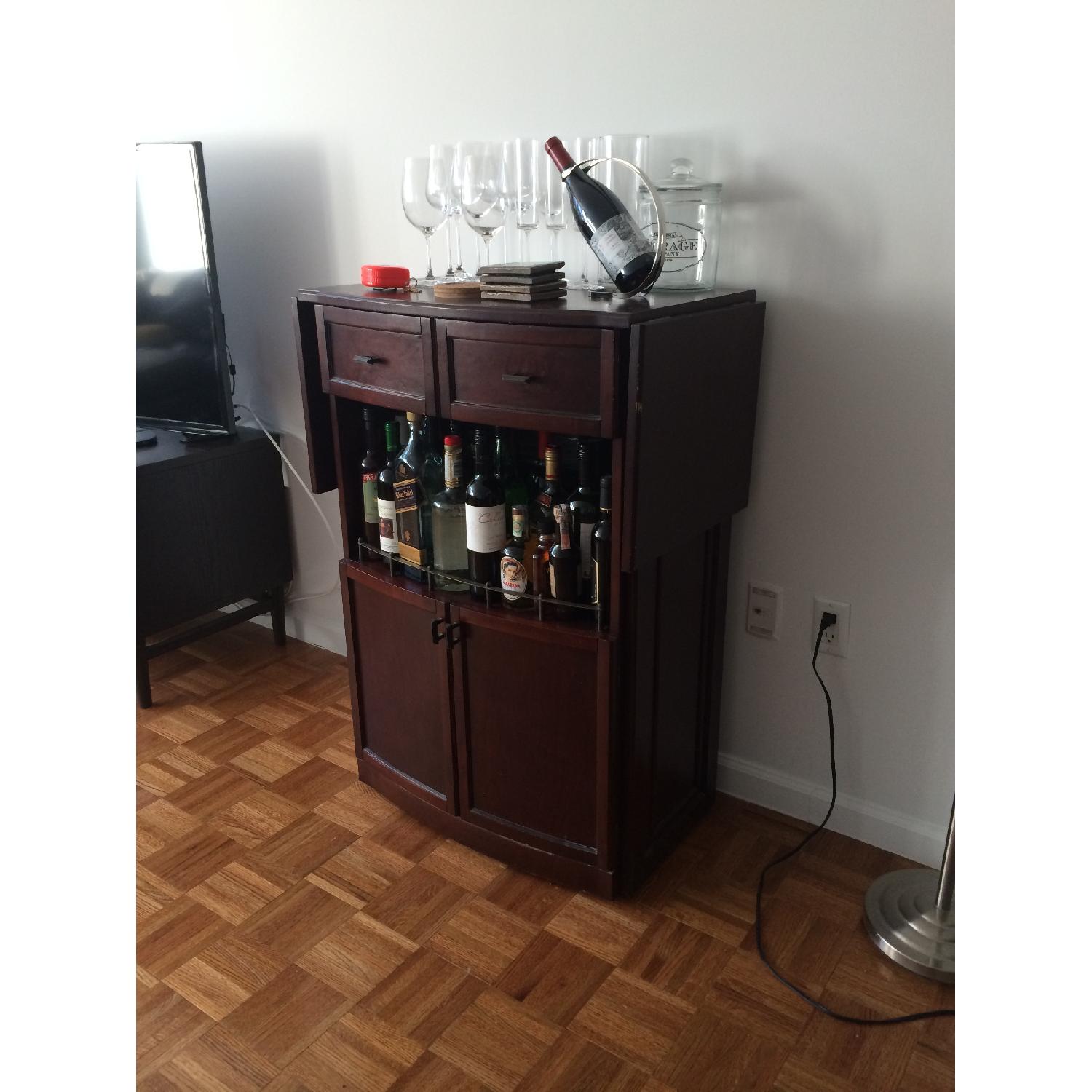 Old School Cherry Brown Fold Out Wooden Bar Cabinet - image-2