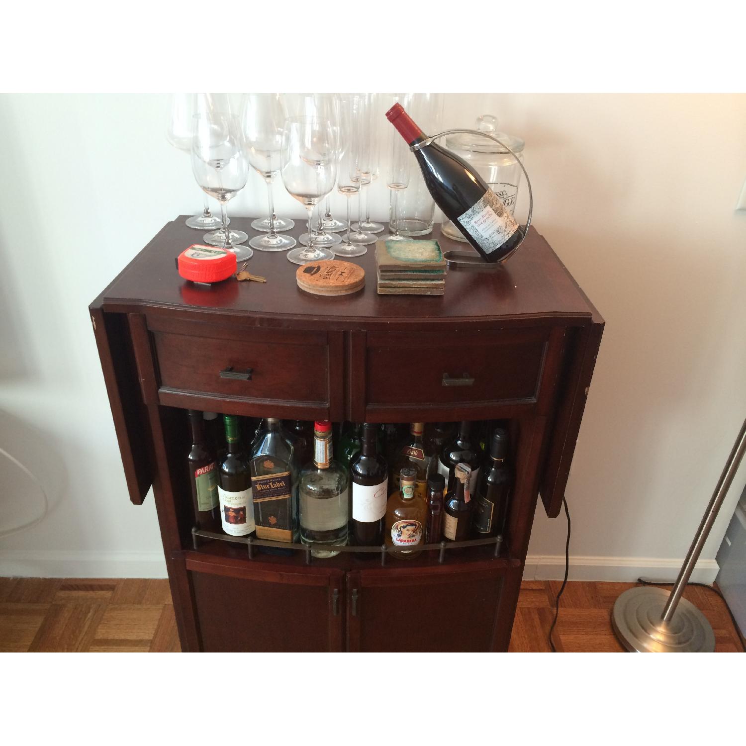 Old School Cherry Brown Fold Out Wooden Bar Cabinet - image-3