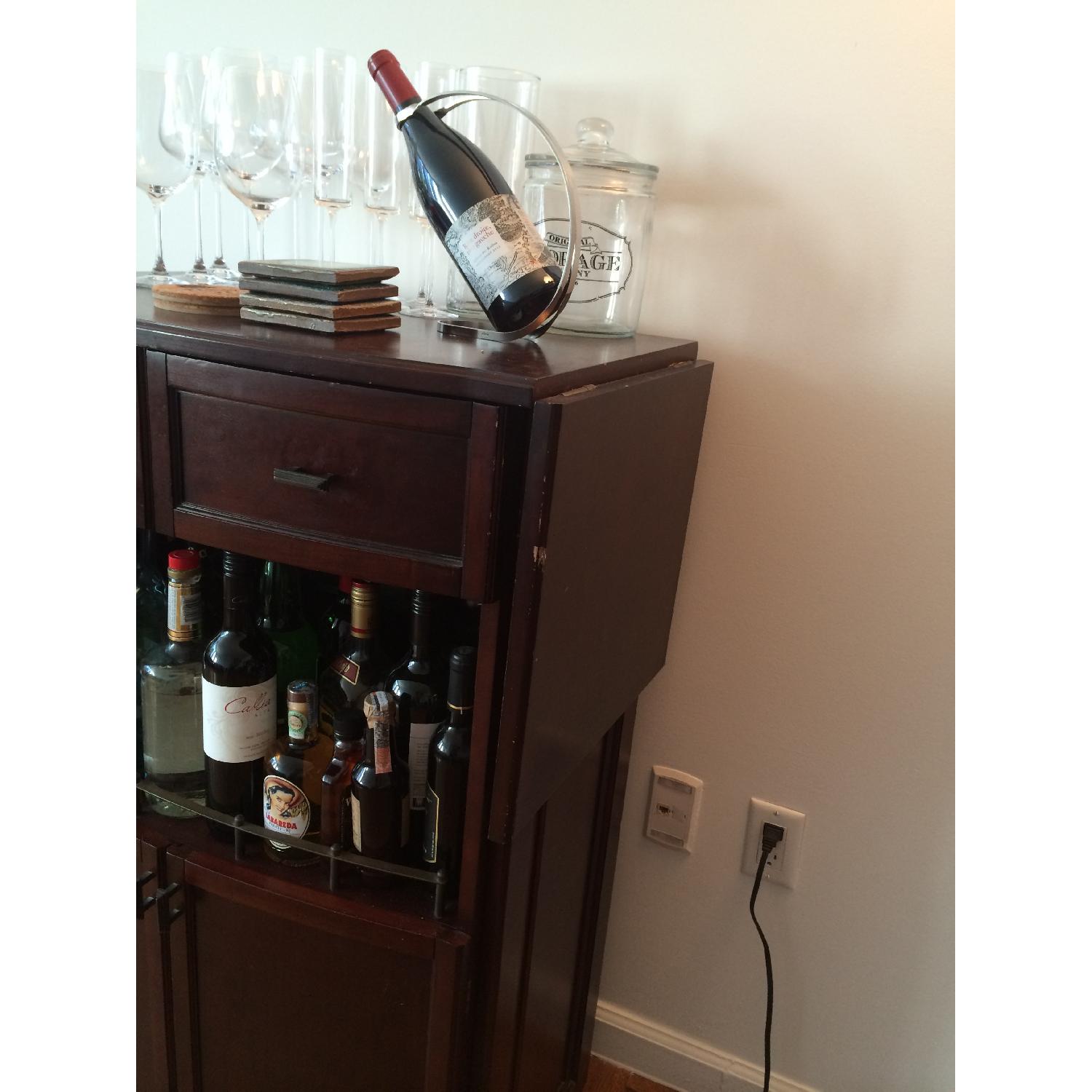 Old School Cherry Brown Fold Out Wooden Bar Cabinet - image-4