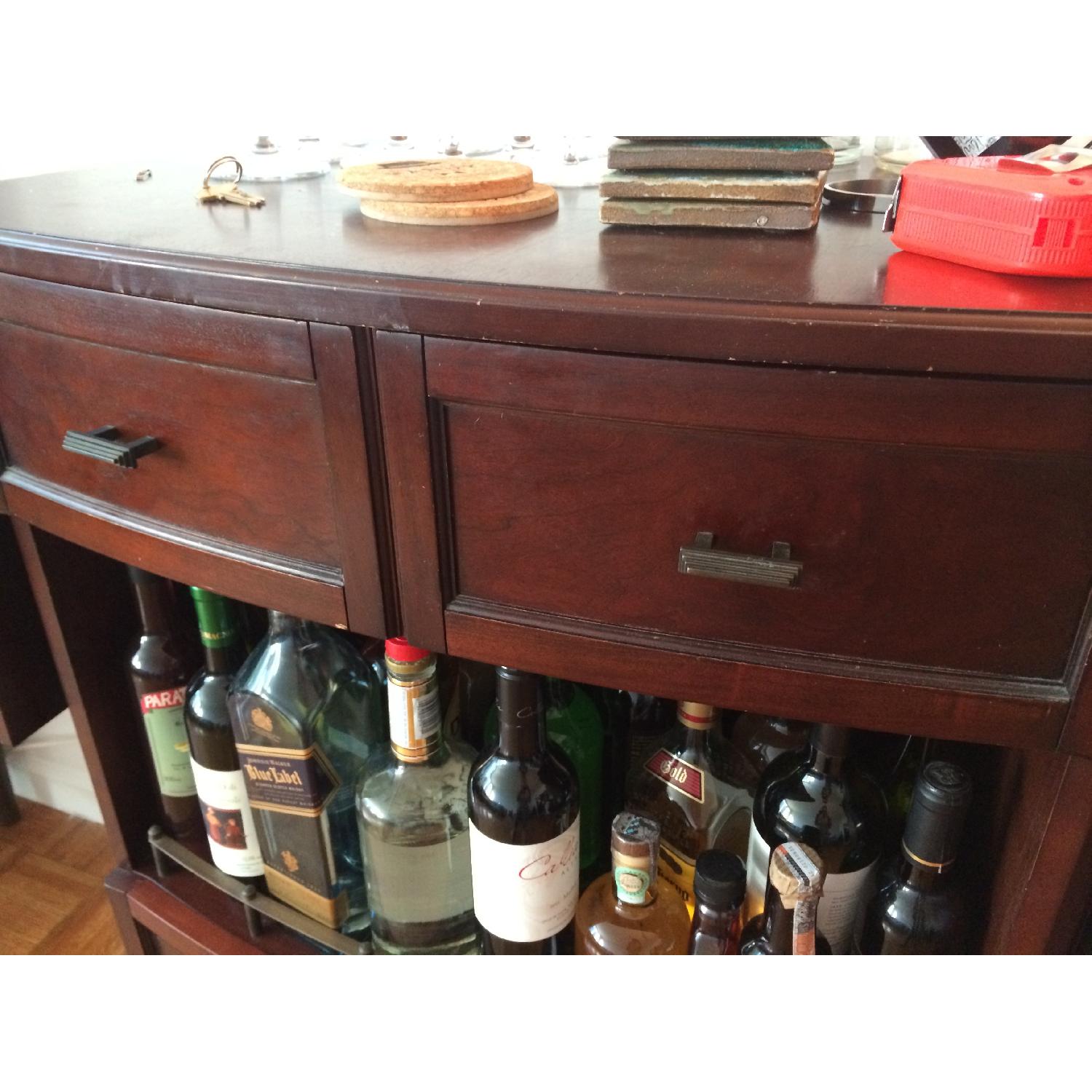 Old School Cherry Brown Fold Out Wooden Bar Cabinet - image-7