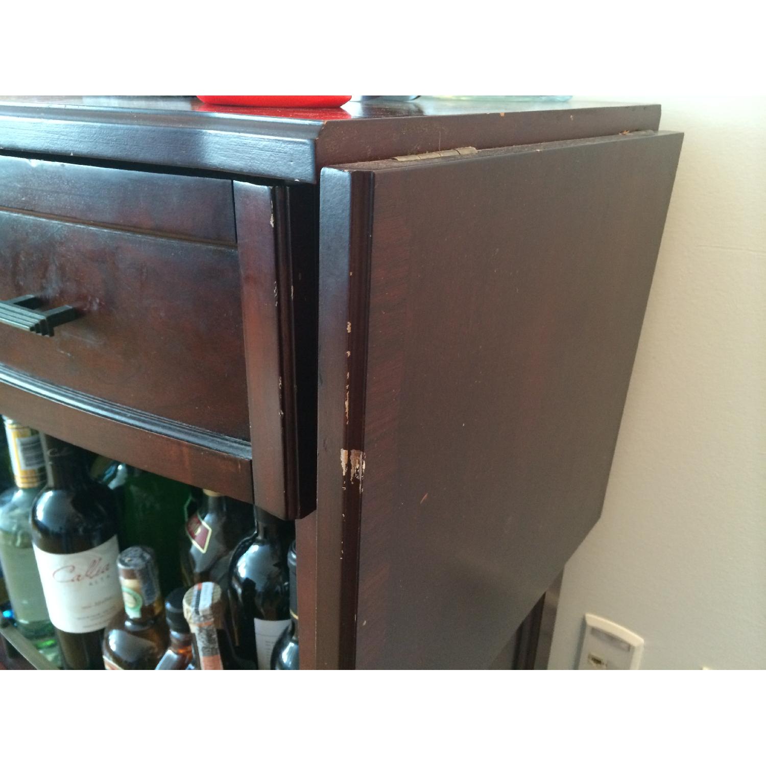 Old School Cherry Brown Fold Out Wooden Bar Cabinet - image-8