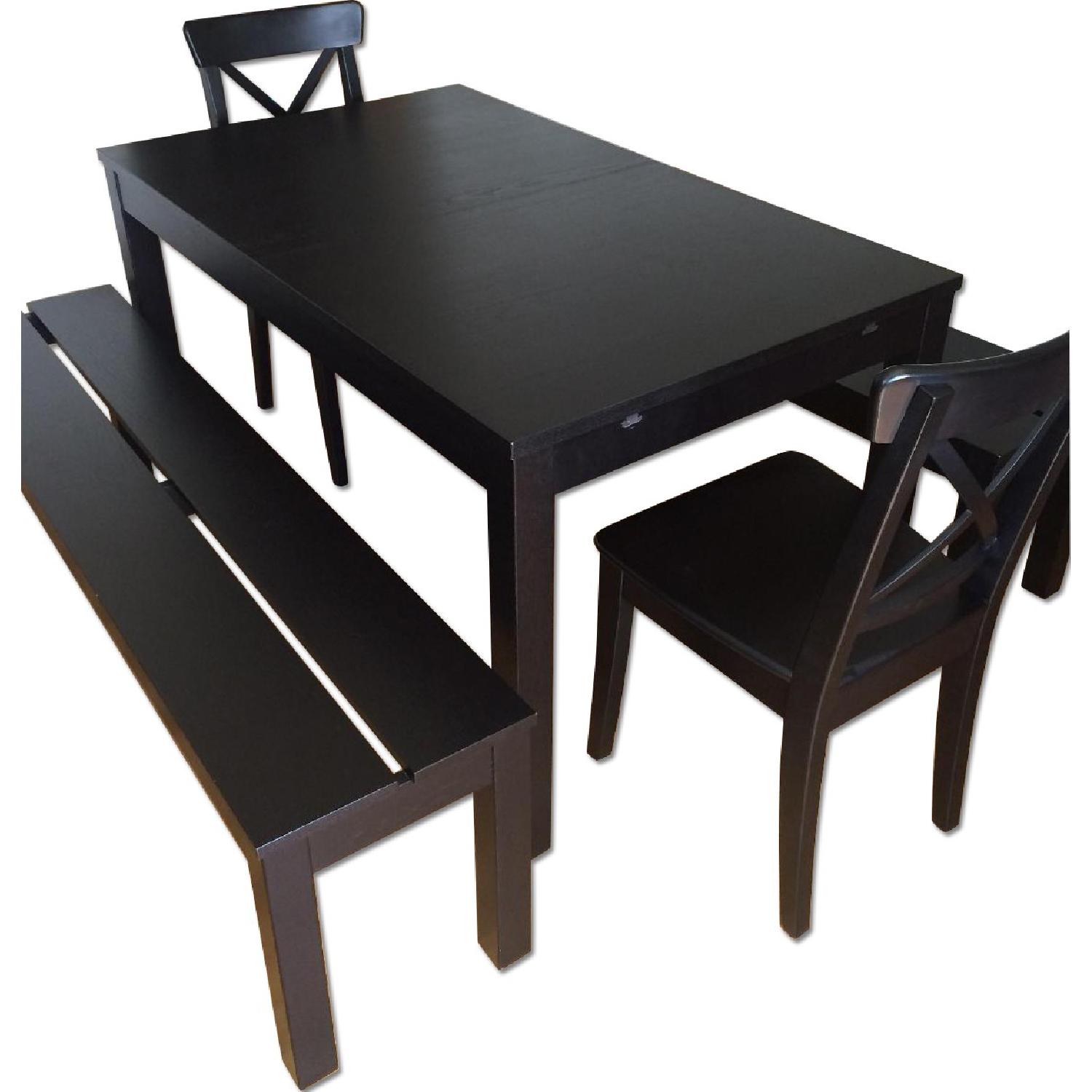Ikea Black Extendable Dining Room Table w/ Chairs Benches