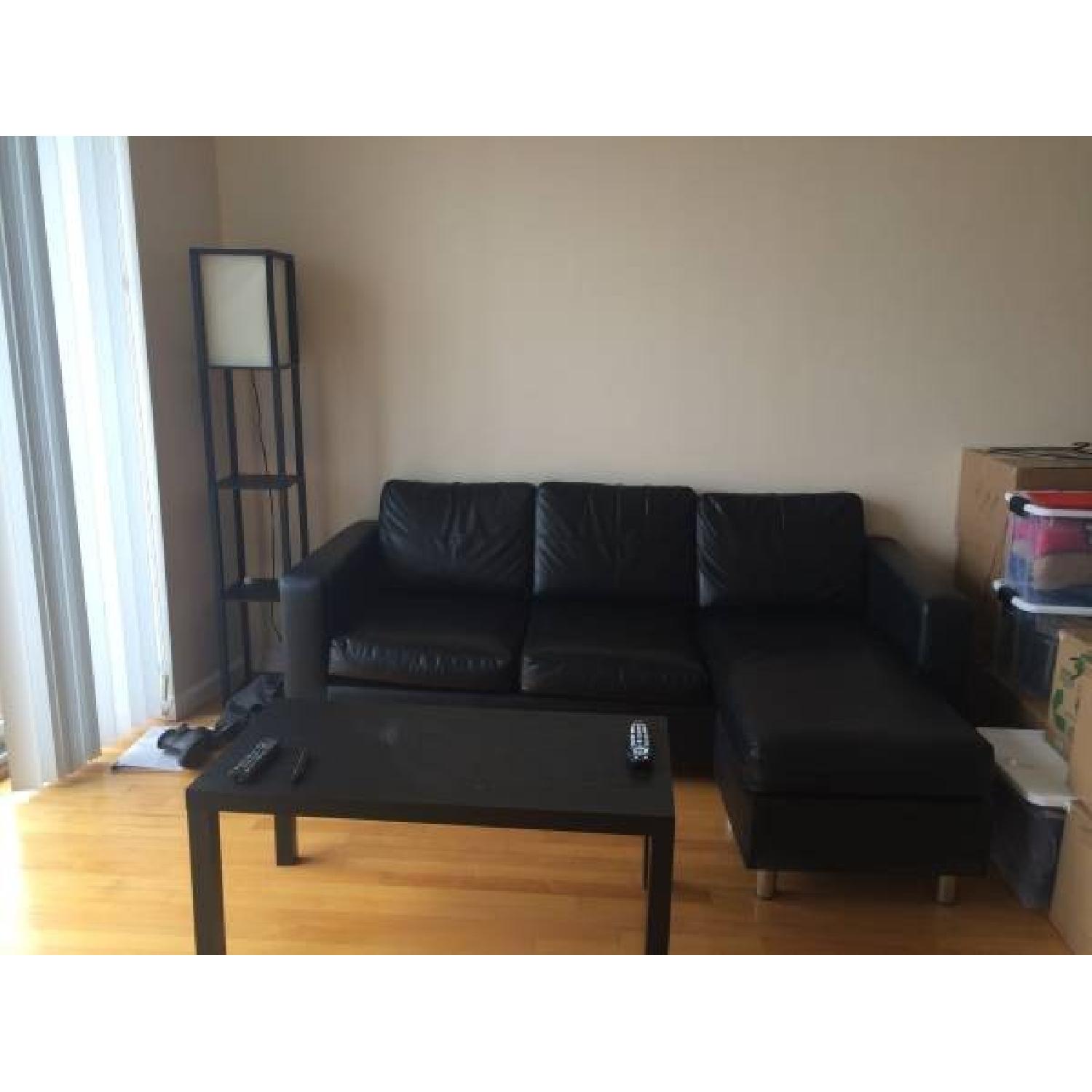 Walmart Small Spaces Collection Black Faux Leather Couch w/ Configurable Chaise - image-1