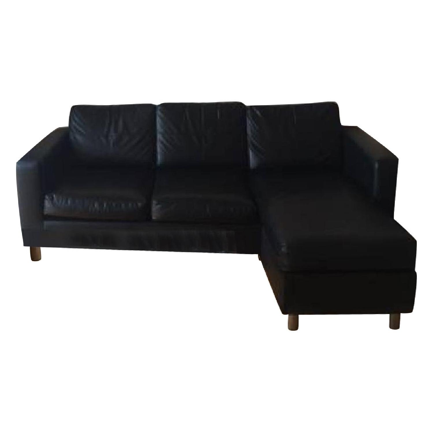 Walmart Small Spaces Collection Black Faux Leather Couch w/ Configurable Chaise - image-0