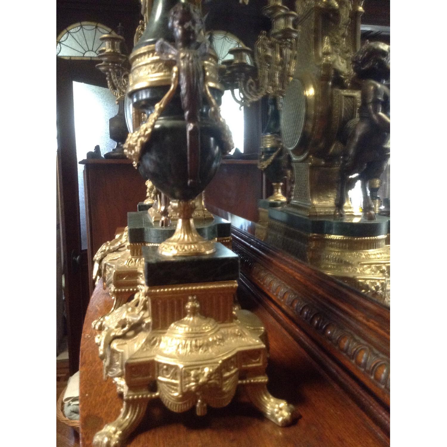 Italian Brevettato Marble Brass Candelabras and Imperial Clock Set - image-1