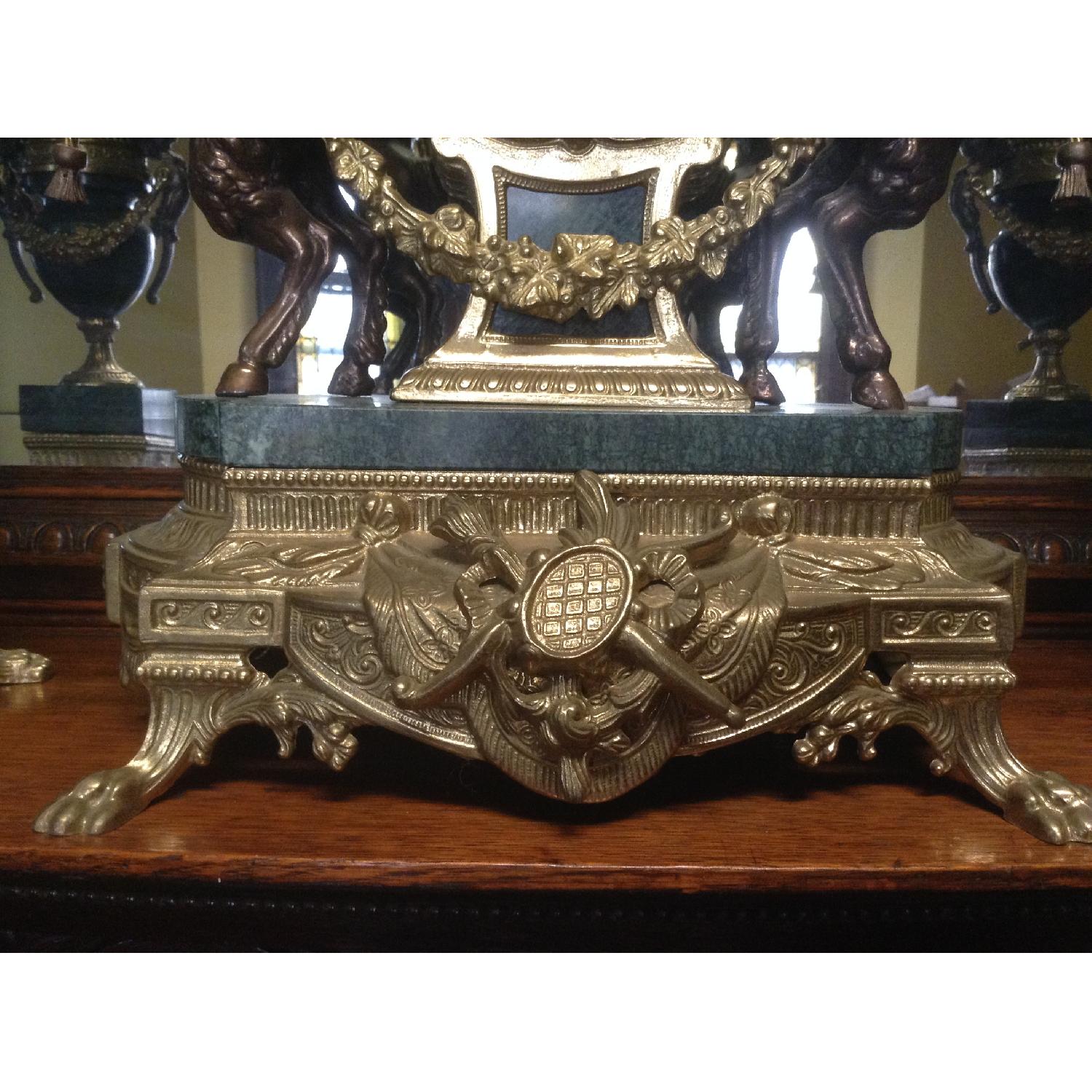 Italian Brevettato Marble Brass Candelabras and Imperial Clock Set - image-5