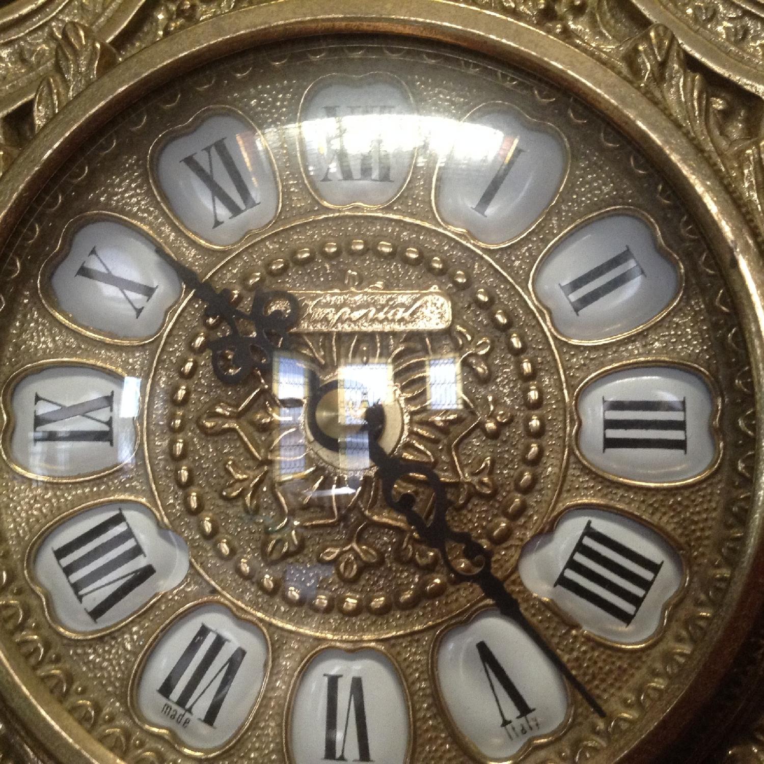 Italian Brevettato Marble Brass Candelabras and Imperial Clock Set - image-6