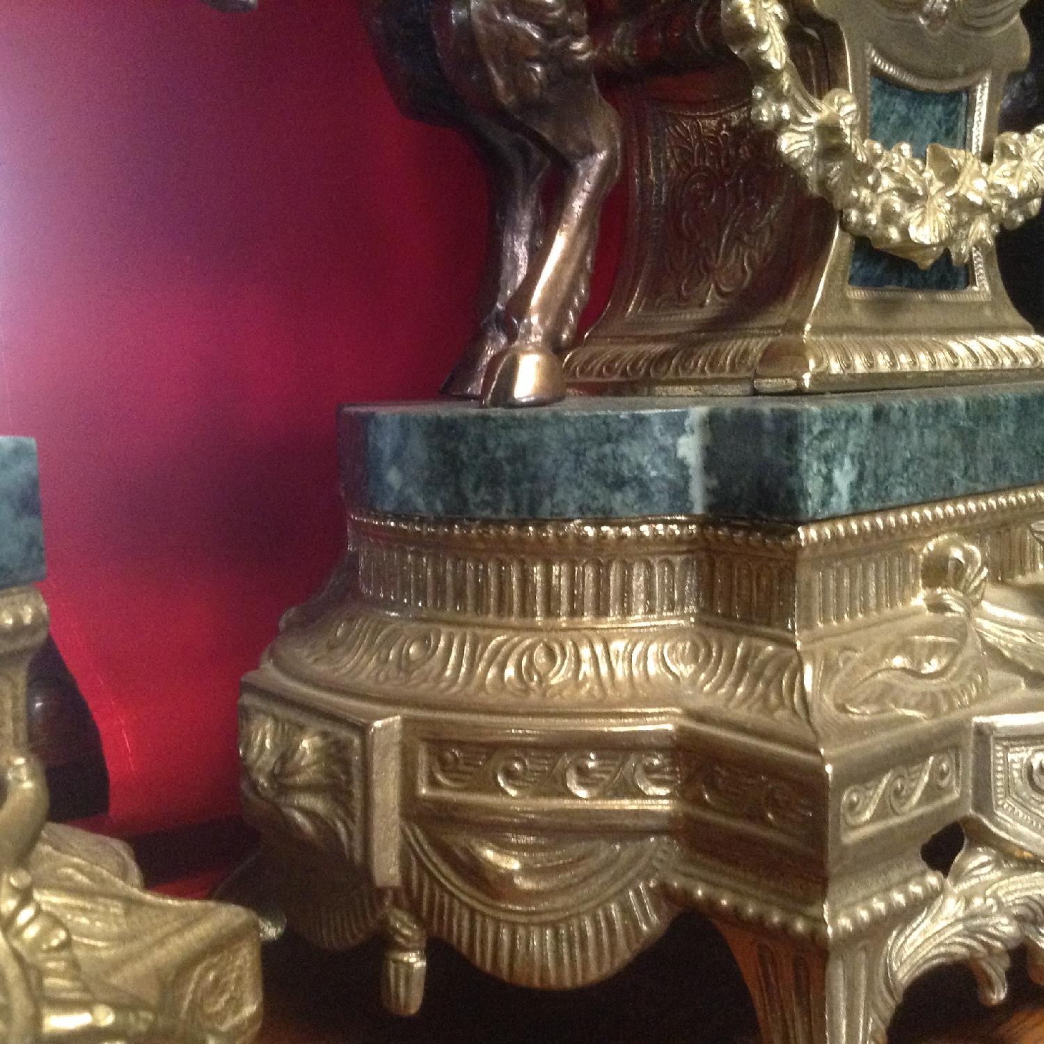 Italian Brevettato Marble Brass Candelabras and Imperial Clock Set - image-9