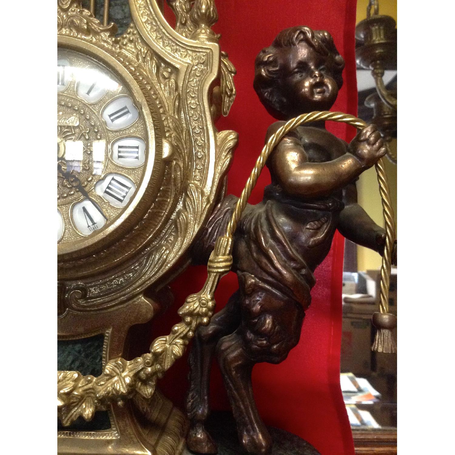 Italian Brevettato Marble Brass Candelabras and Imperial Clock Set - image-11