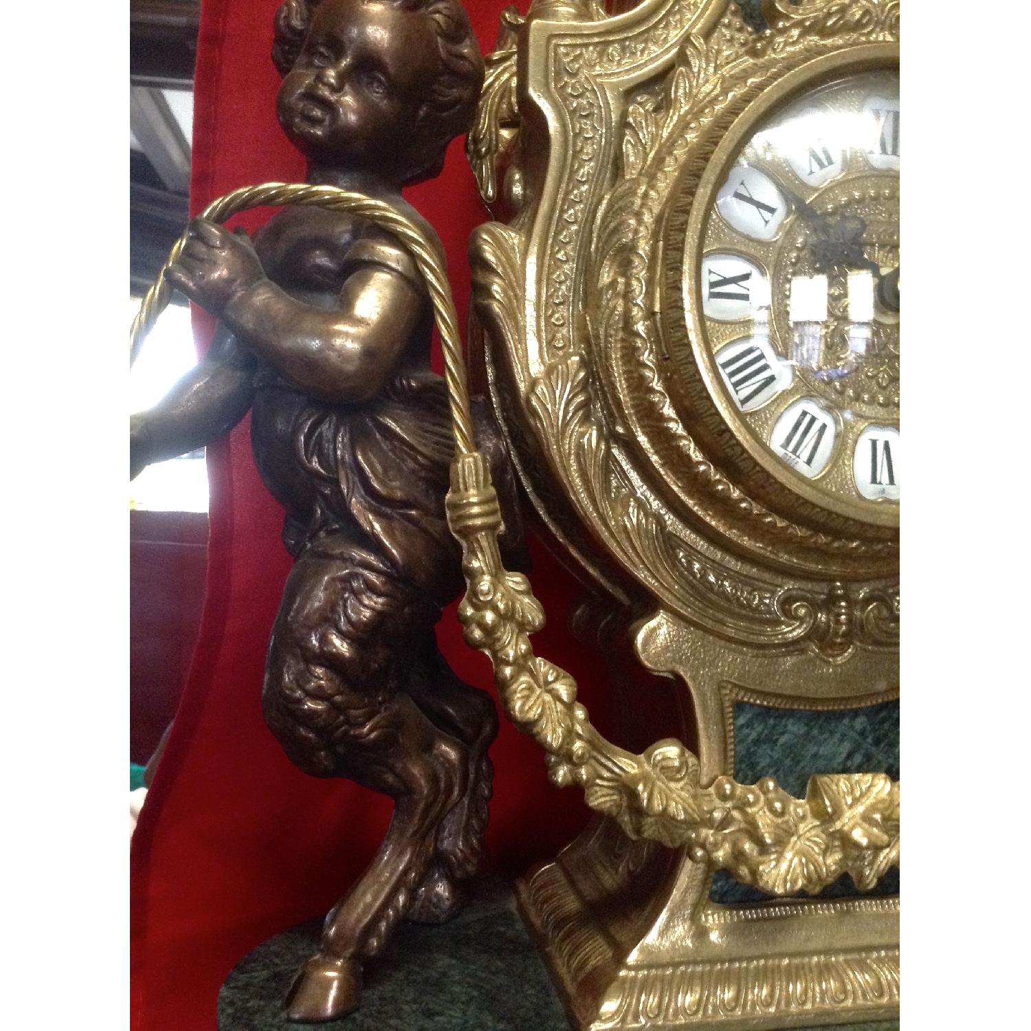 Italian Brevettato Marble Brass Candelabras and Imperial Clock Set - image-12