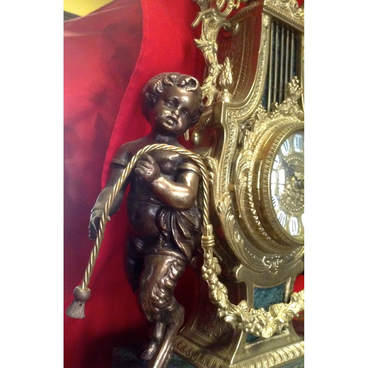 Italian Brevettato Marble Brass Candelabras and Imperial Clock Set - image-13