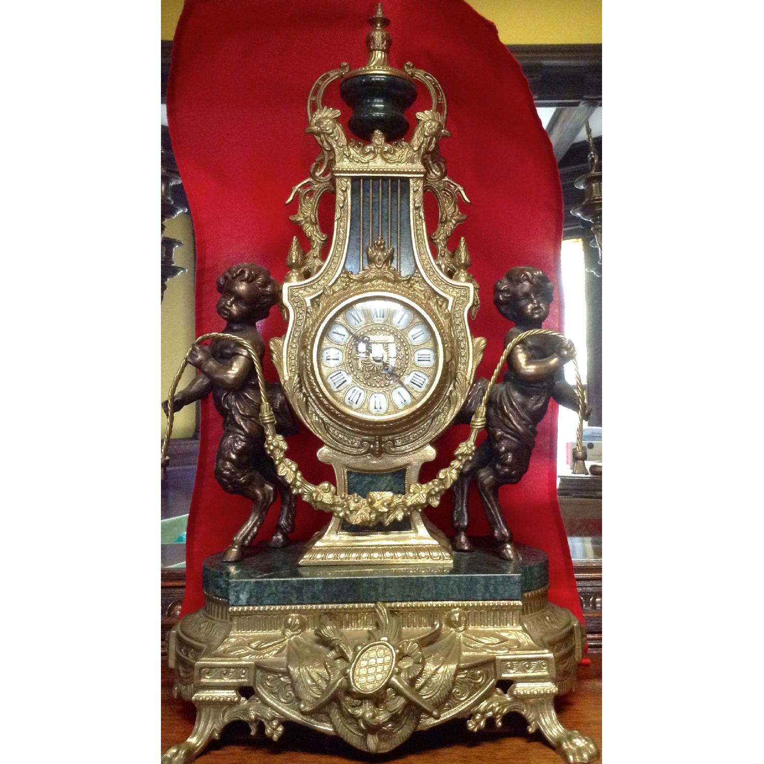 Italian Brevettato Marble Brass Candelabras and Imperial Clock Set - image-15