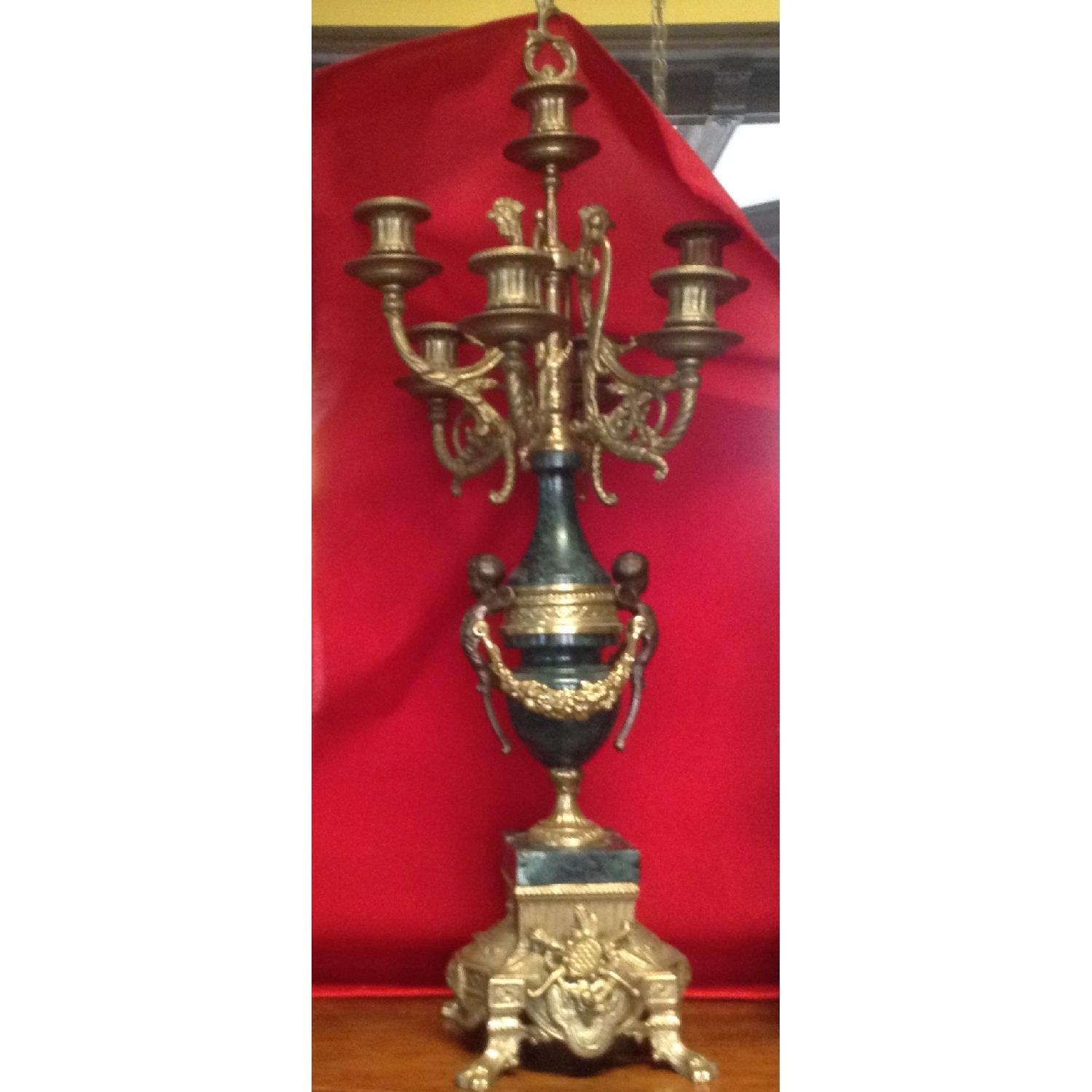 Italian Brevettato Marble Brass Candelabras and Imperial Clock Set - image-17