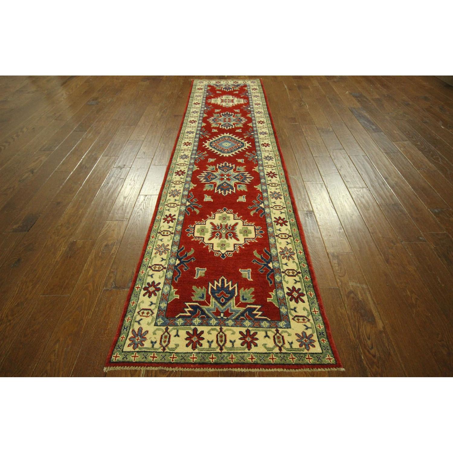 Wool Hand Knotted Super Kazak Runner Red Oriental Area Rug H7887 - image-2