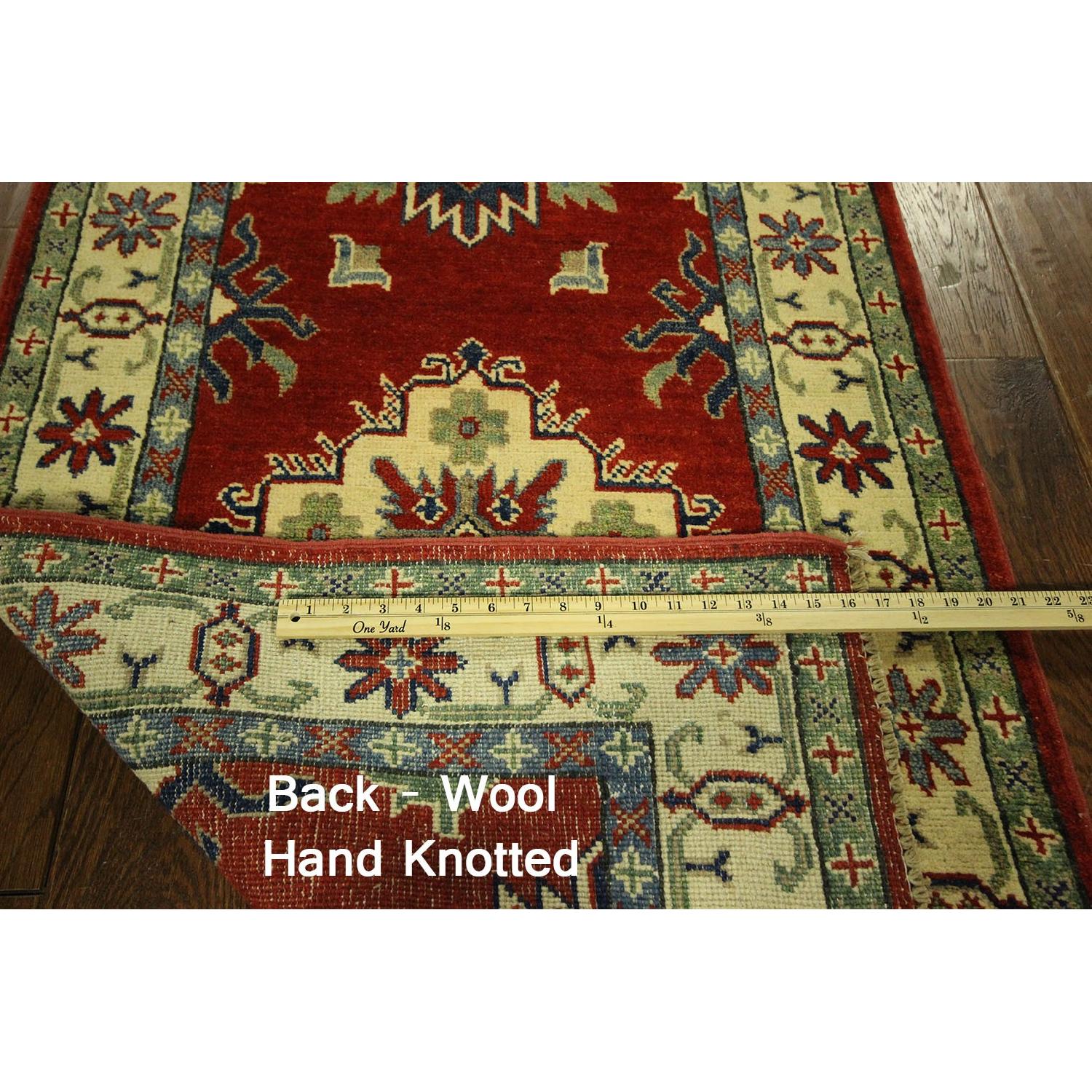 Wool Hand Knotted Super Kazak Runner Red Oriental Area Rug H7887 - image-3