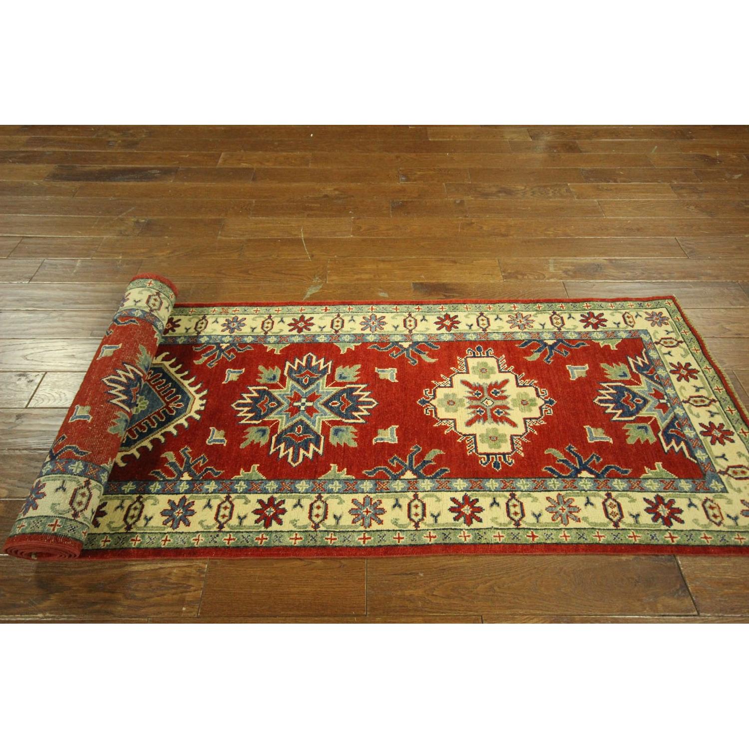 Wool Hand Knotted Super Kazak Runner Red Oriental Area Rug H7887 - image-4