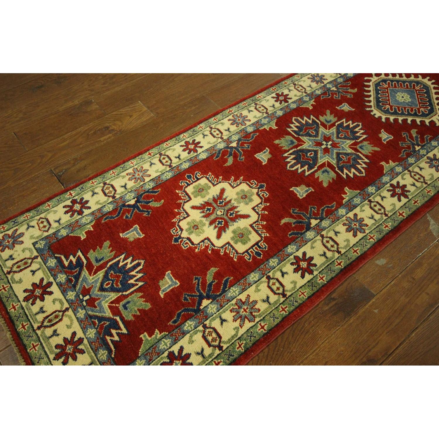 Wool Hand Knotted Super Kazak Runner Red Oriental Area Rug H7887 - image-5