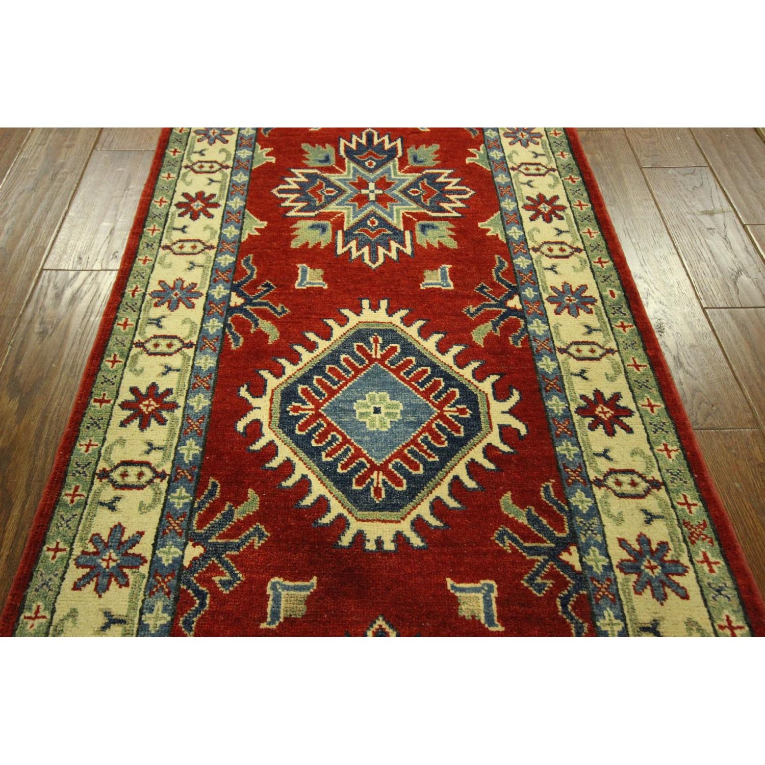 Wool Hand Knotted Super Kazak Runner Red Oriental Area Rug H7887 - image-6