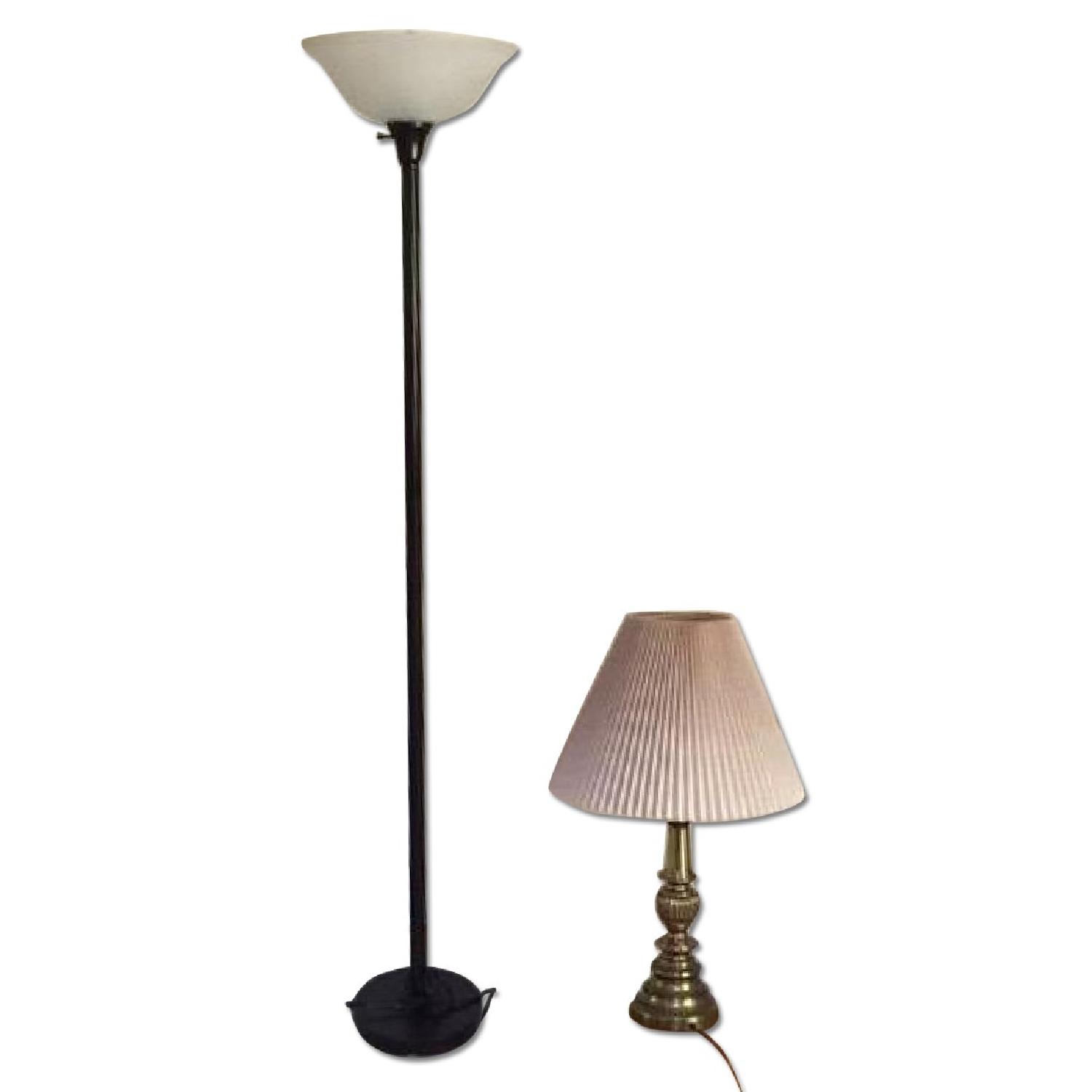 Floor Uplight Lamp + Brass Table Lamp Set - image-0