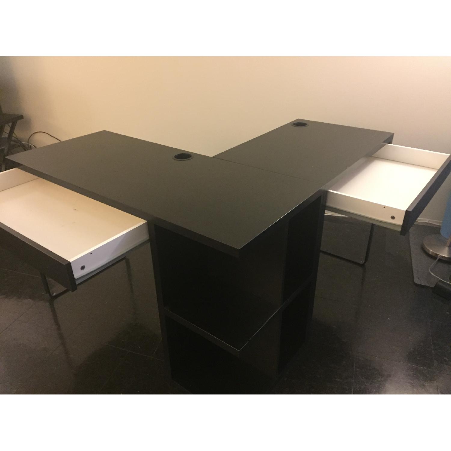 Ikea Black Computer Desk w/ Black Leather Chair - image-0