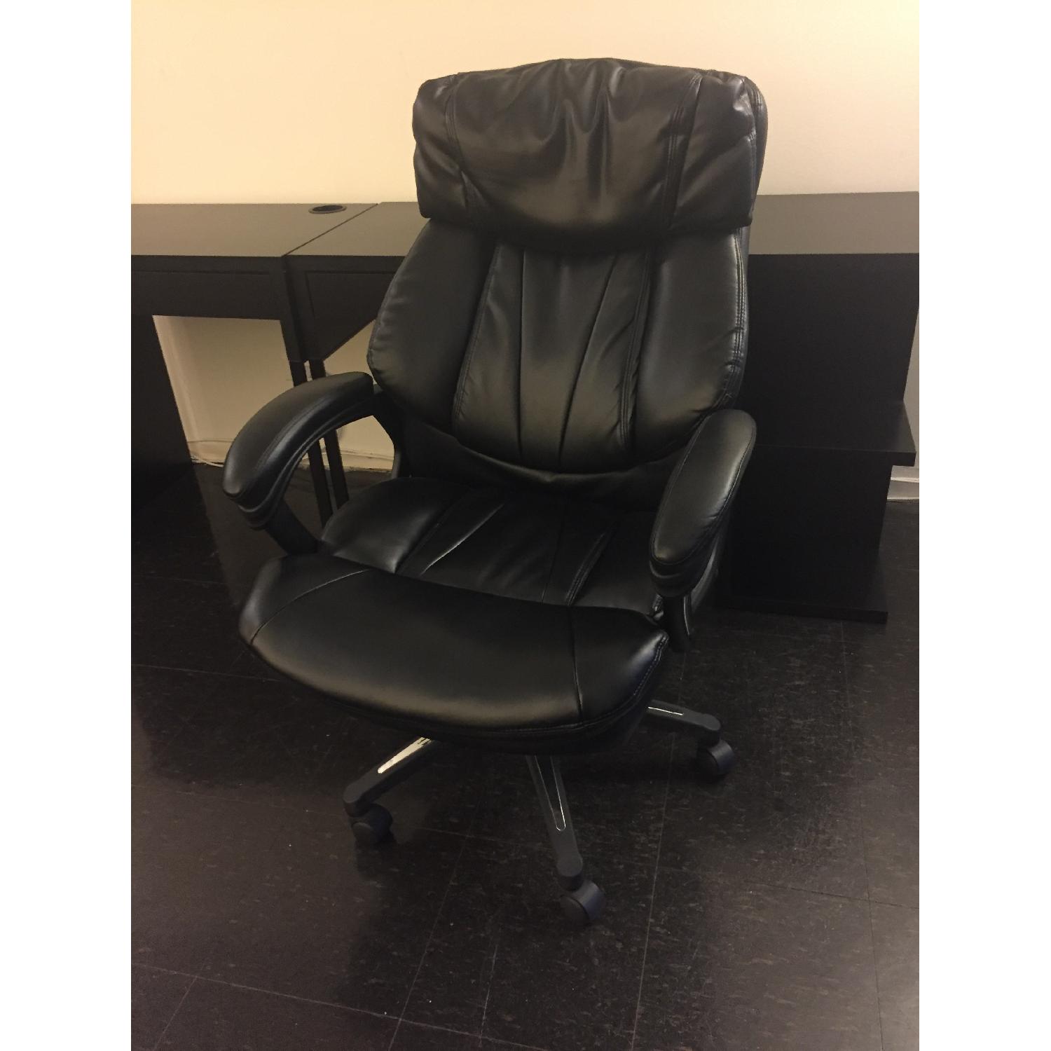 Ikea Black Computer Desk w/ Black Leather Chair - image-7