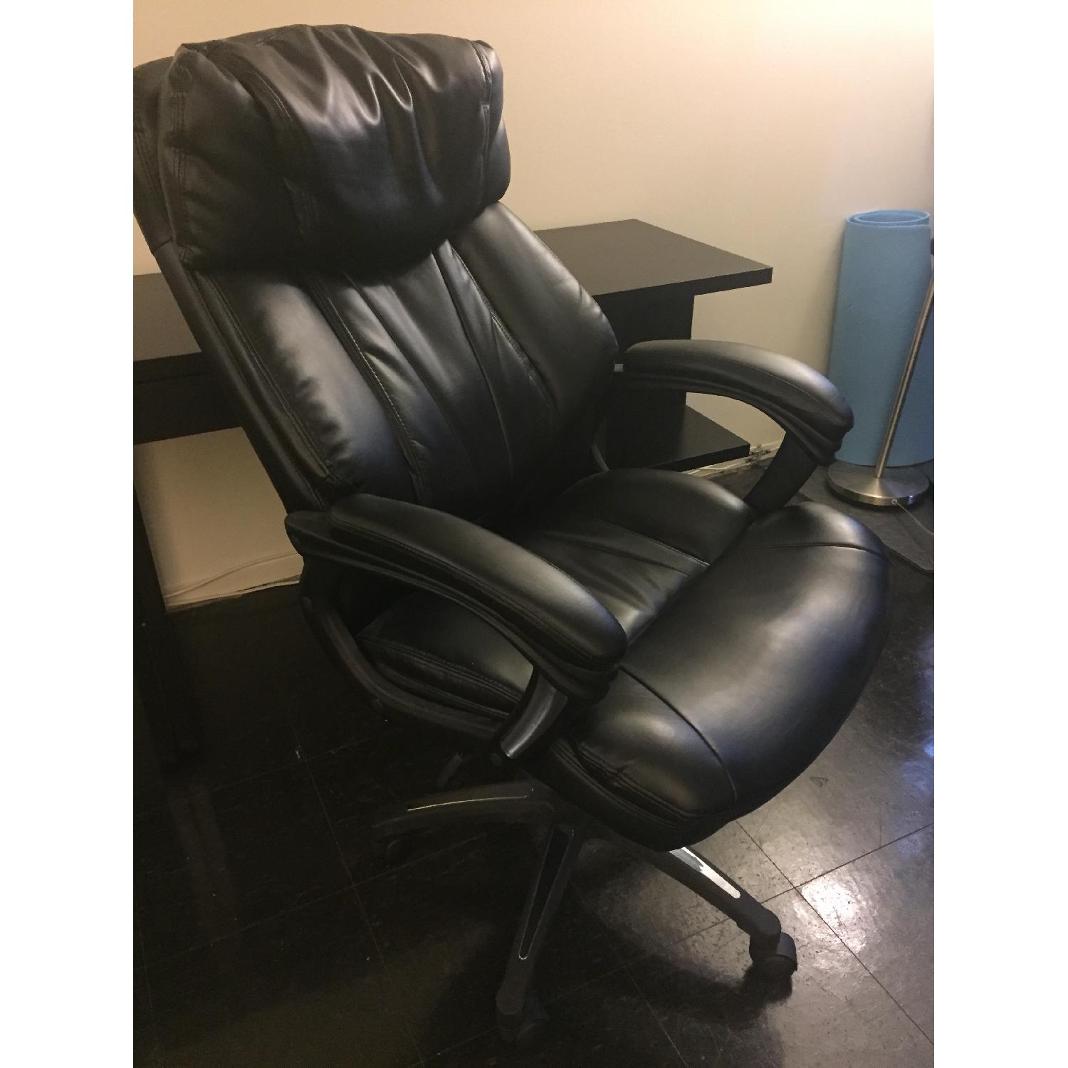 Ikea Black Computer Desk w/ Black Leather Chair - image-8