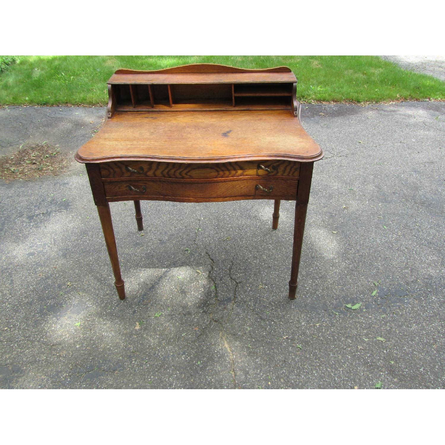 Antique Oak 2 Drawer Desk - image-1