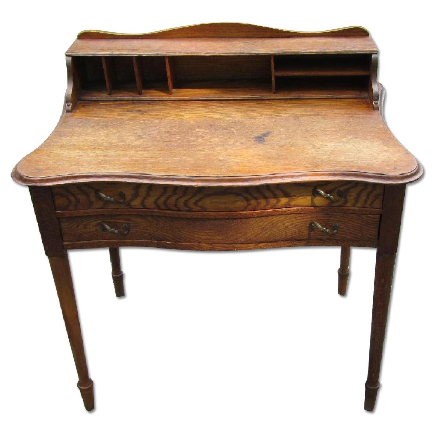 Antique Oak 2 Drawer Desk AptDeco