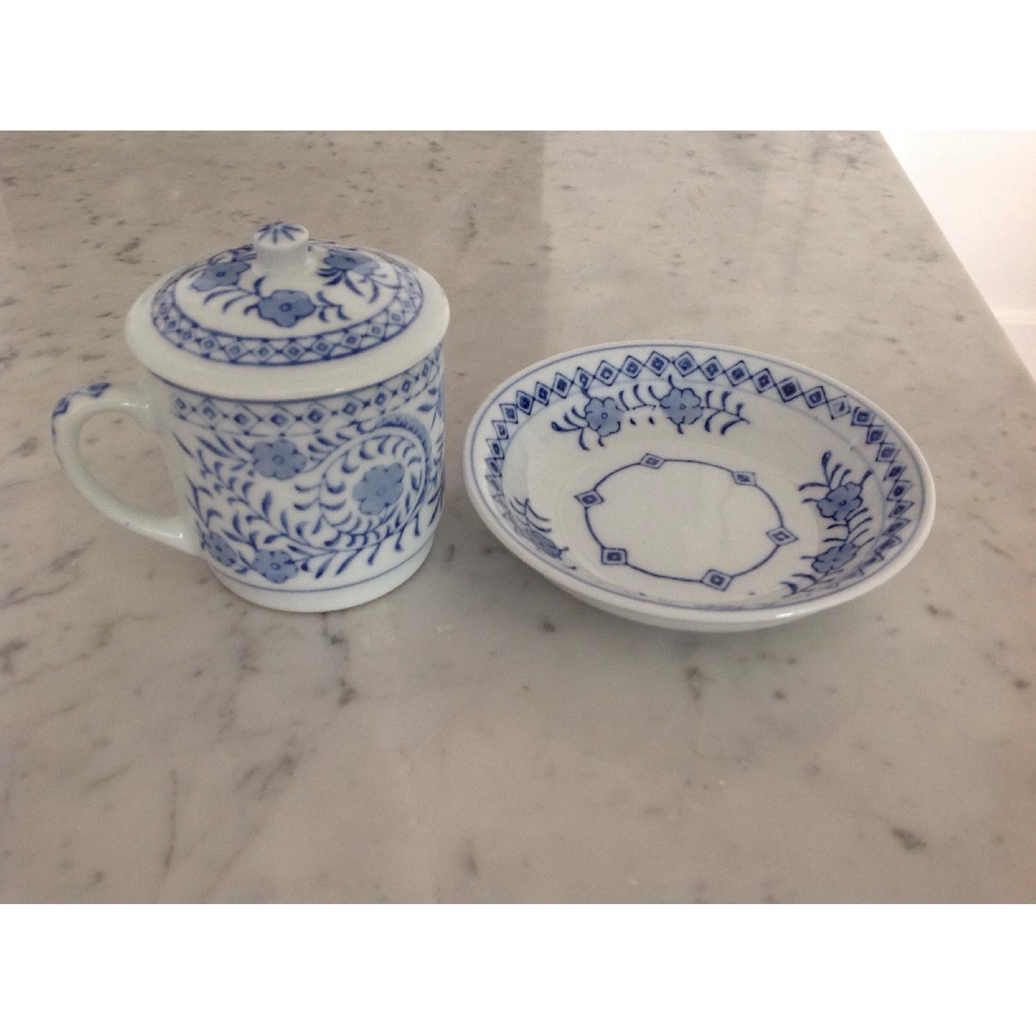 Williams Sonoma Blue & White Ming Era Porcelain Floral Tea Set - image-3