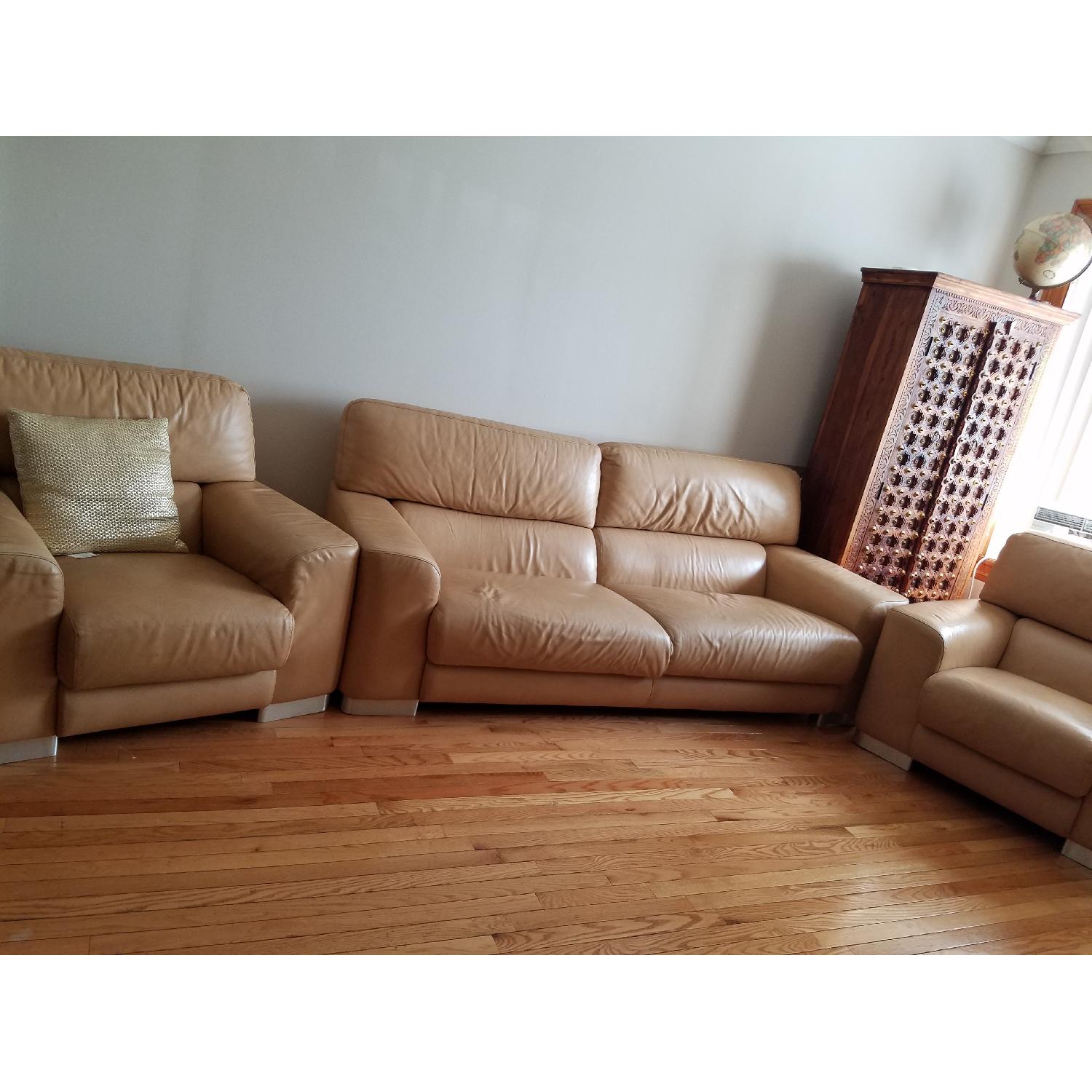 Incanto Italian Made Leather Sofa + 2 Chairs - image-9