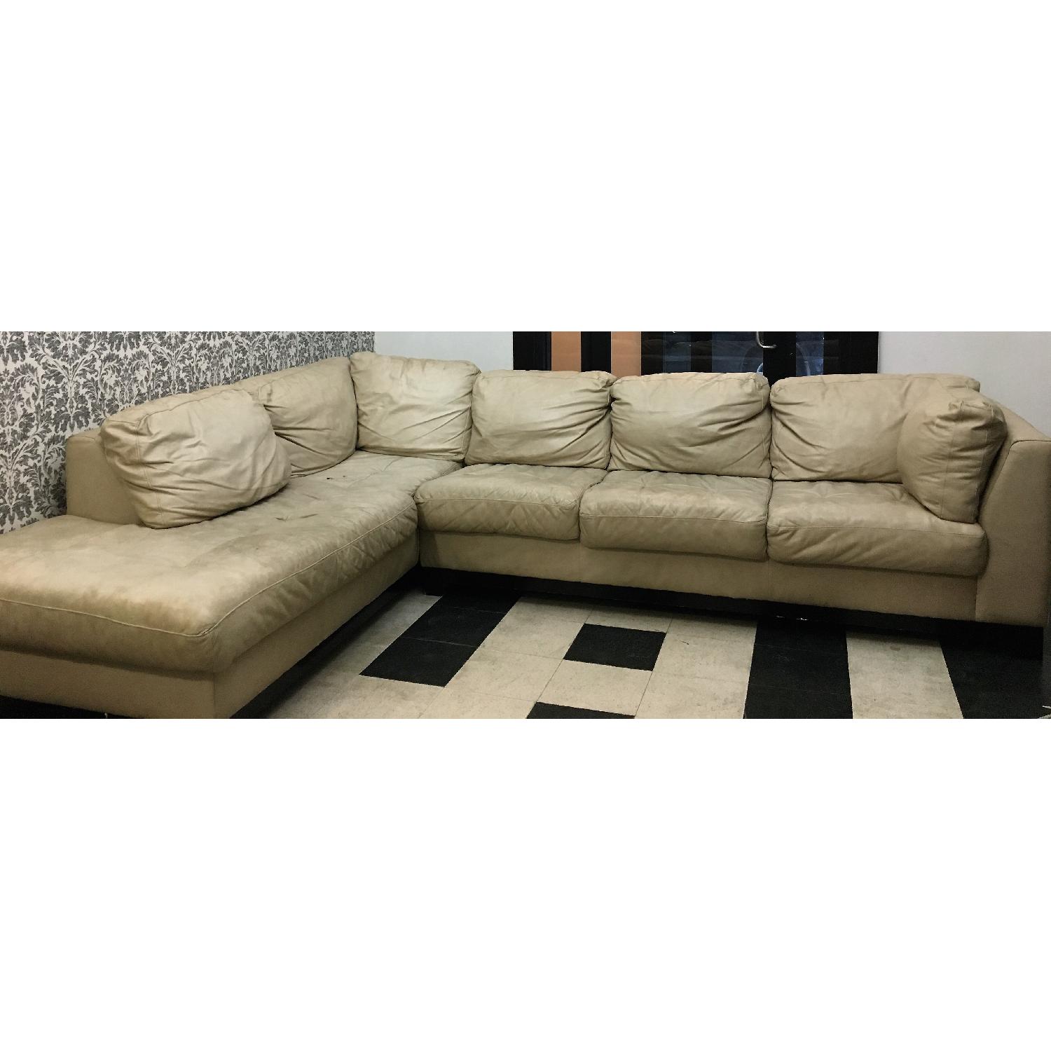 Cream Leather Sectional Sofa - image-1