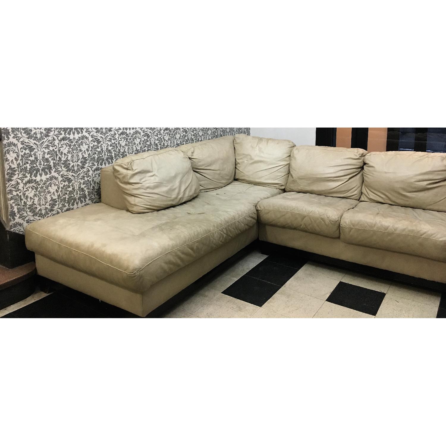 Cream Leather Sectional Sofa - image-2