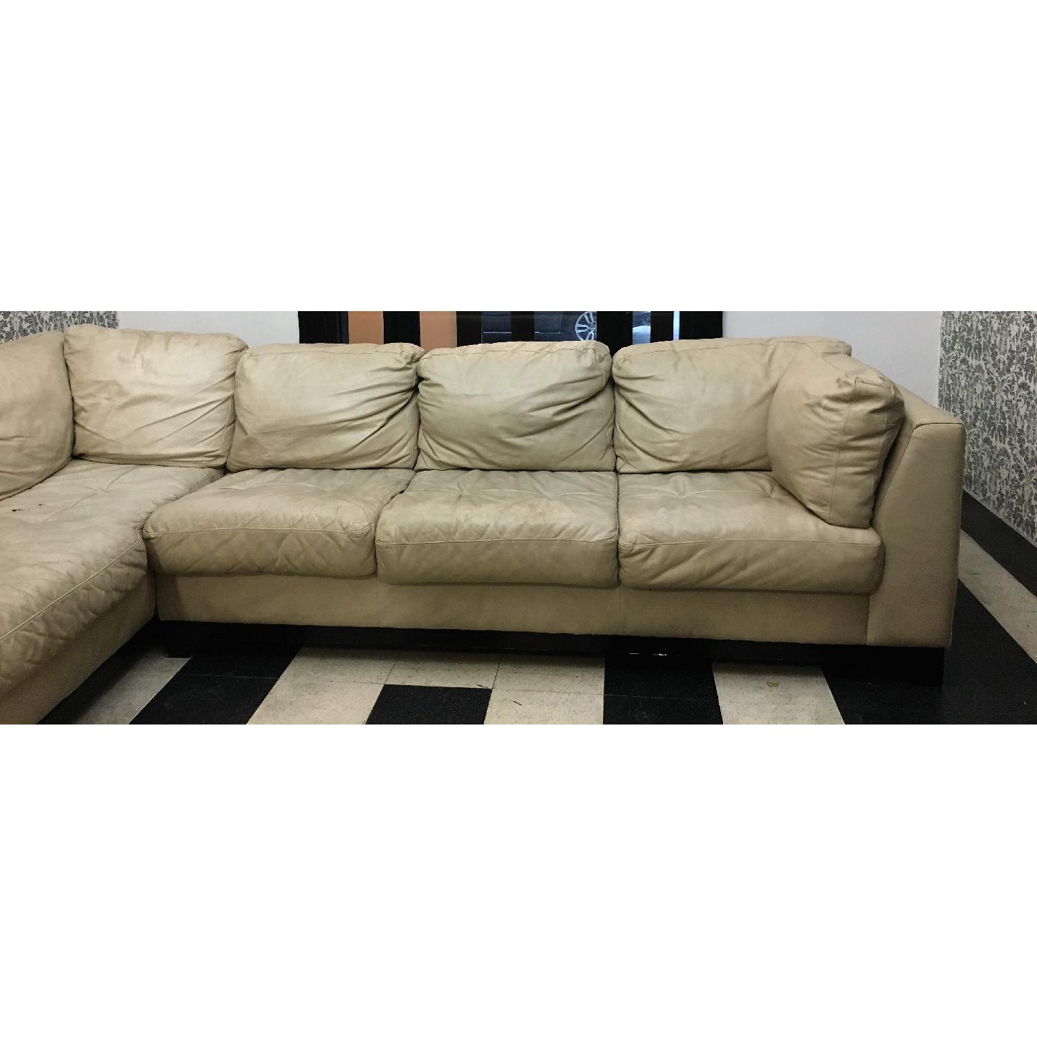 Cream Leather Sectional Sofa - image-3