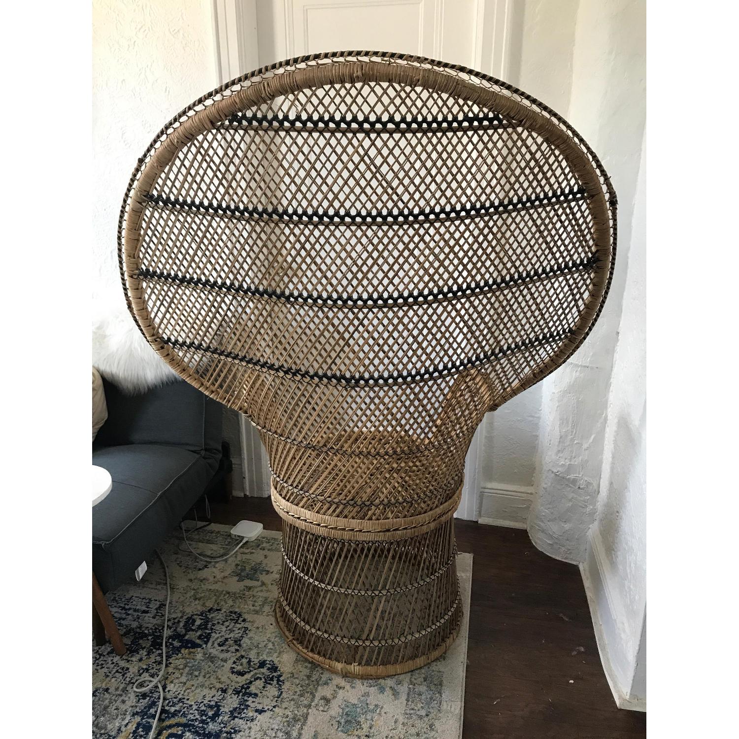 Vintage 70s Wicker Peacock Fan Back Rattan Chair - image-3