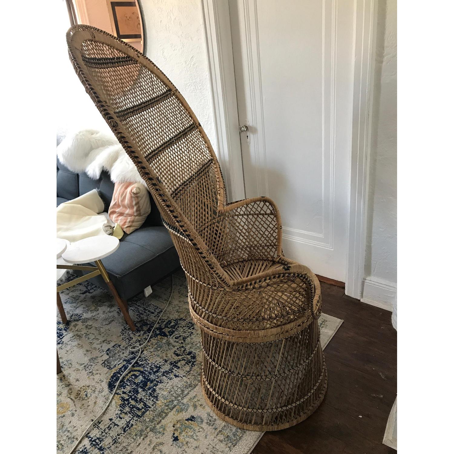 Vintage 70s Wicker Peacock Fan Back Rattan Chair - image-4