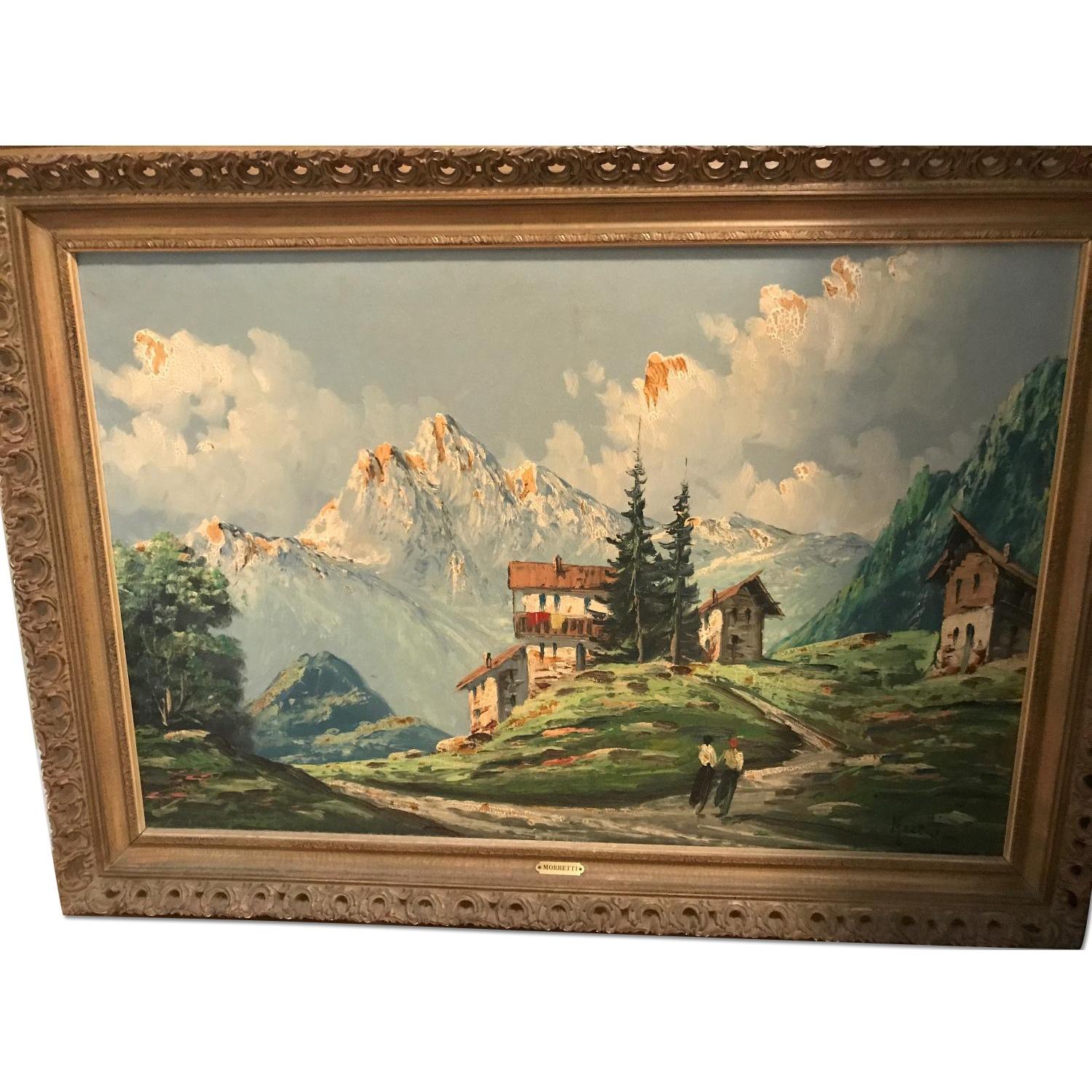 Antique Oil Painting On Canvas By Moretti - image-0