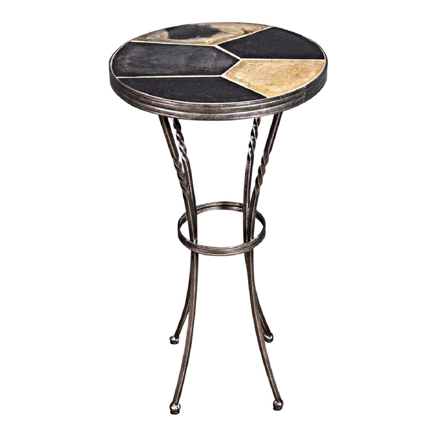 Mid Century Modern Slate Top Metal Base Side/End Table AptDeco