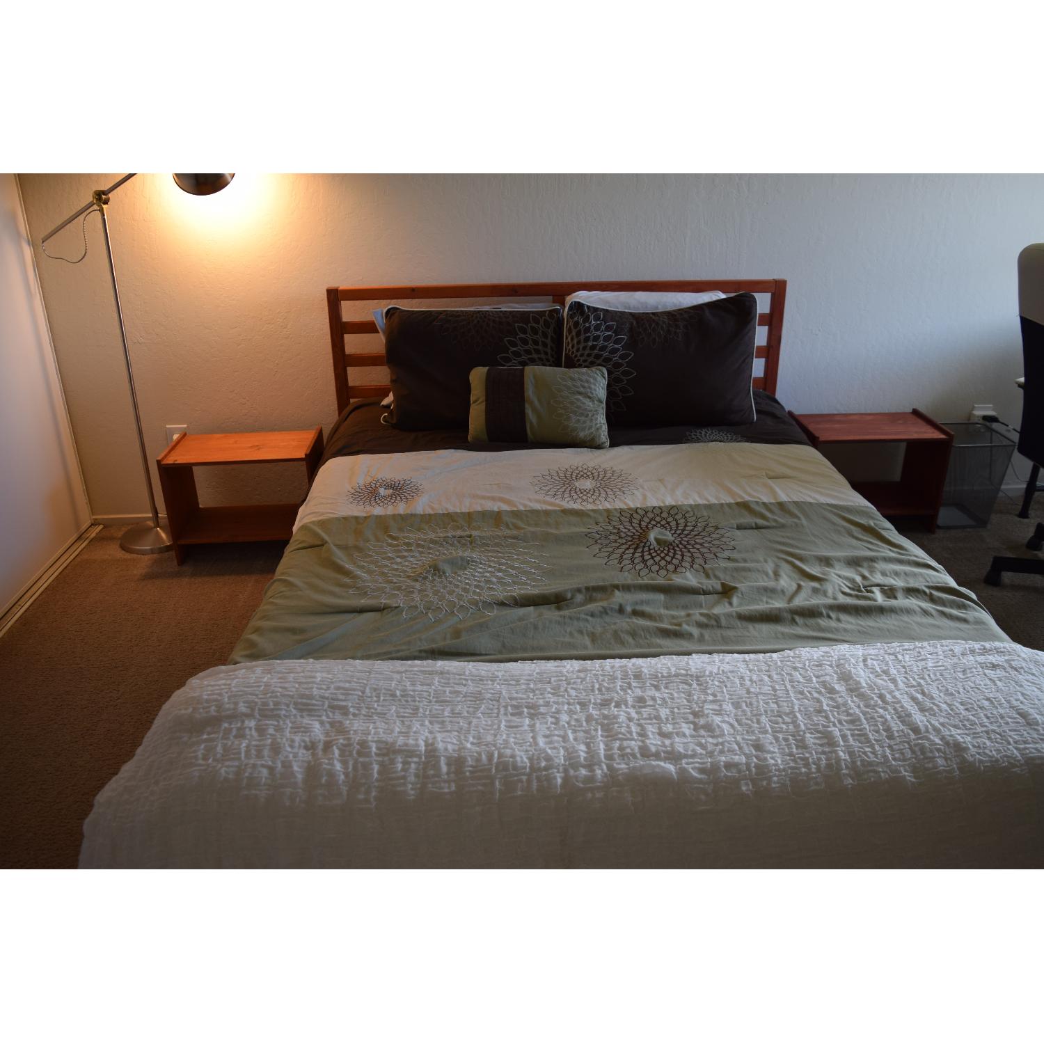 Ikea Tarva Stained Wood Bed Frame + 2 Nighstands - image-1