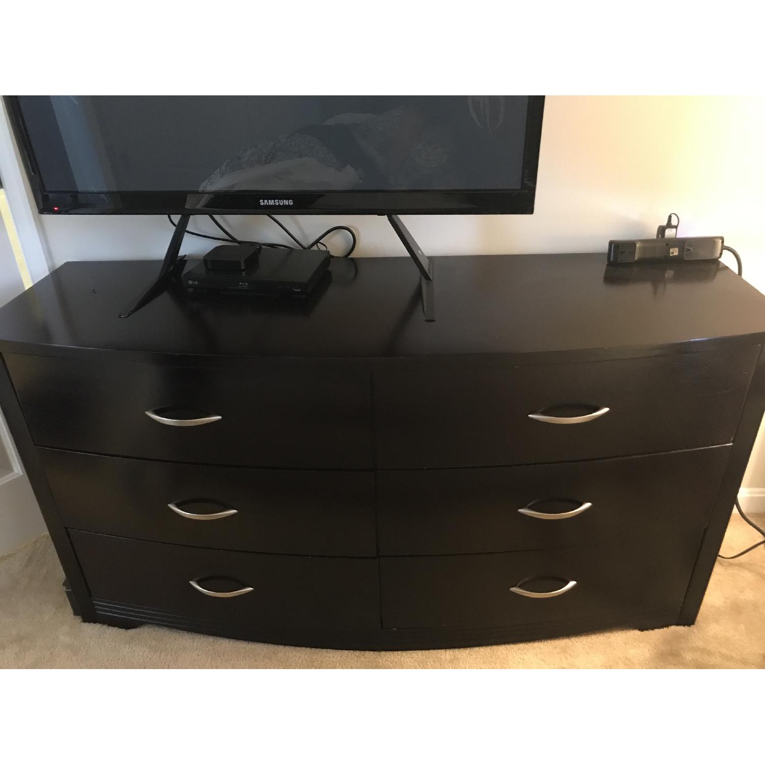 Cherry Wood Six Drawer Curved Dresser - image-1