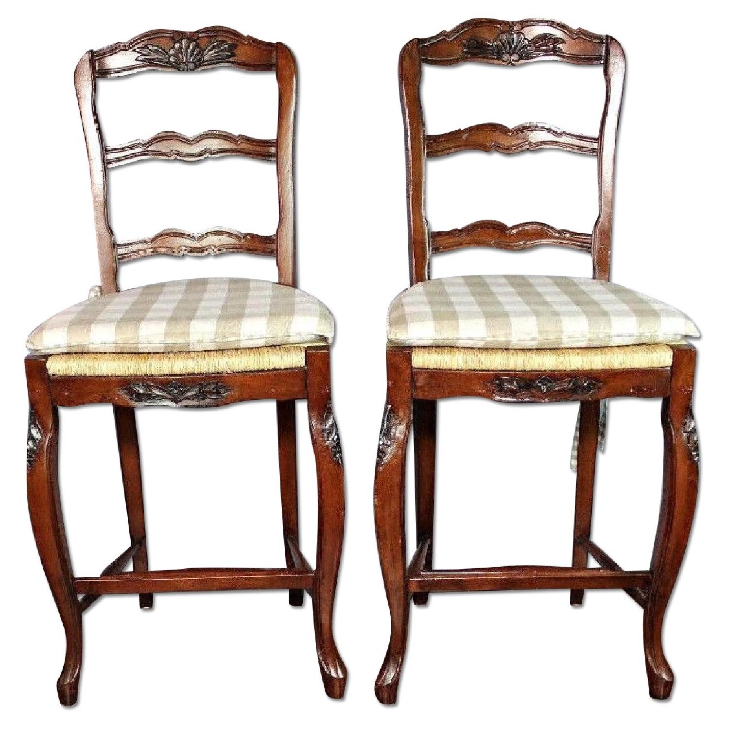 French Provincial Bar Counter Chairs/Stools w/ Wicker Seat AptDeco