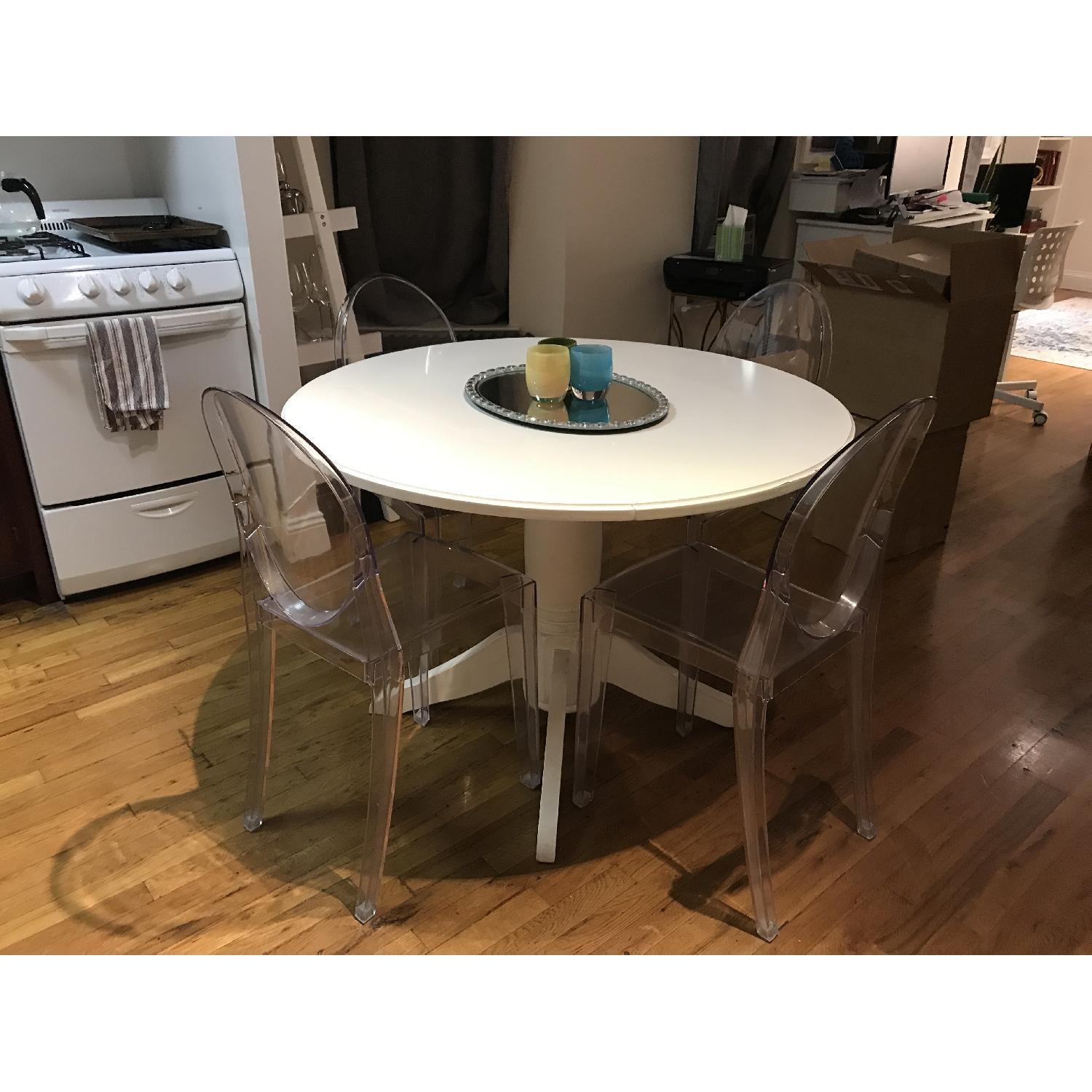 Round Dining Table w/ 4 Lucite Dining Chairs - image-1