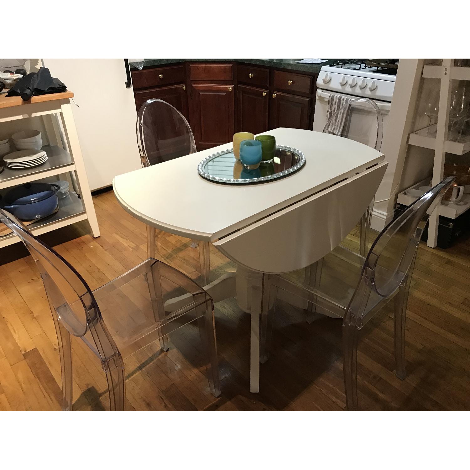 Round Dining Table w/ 4 Lucite Dining Chairs - image-2