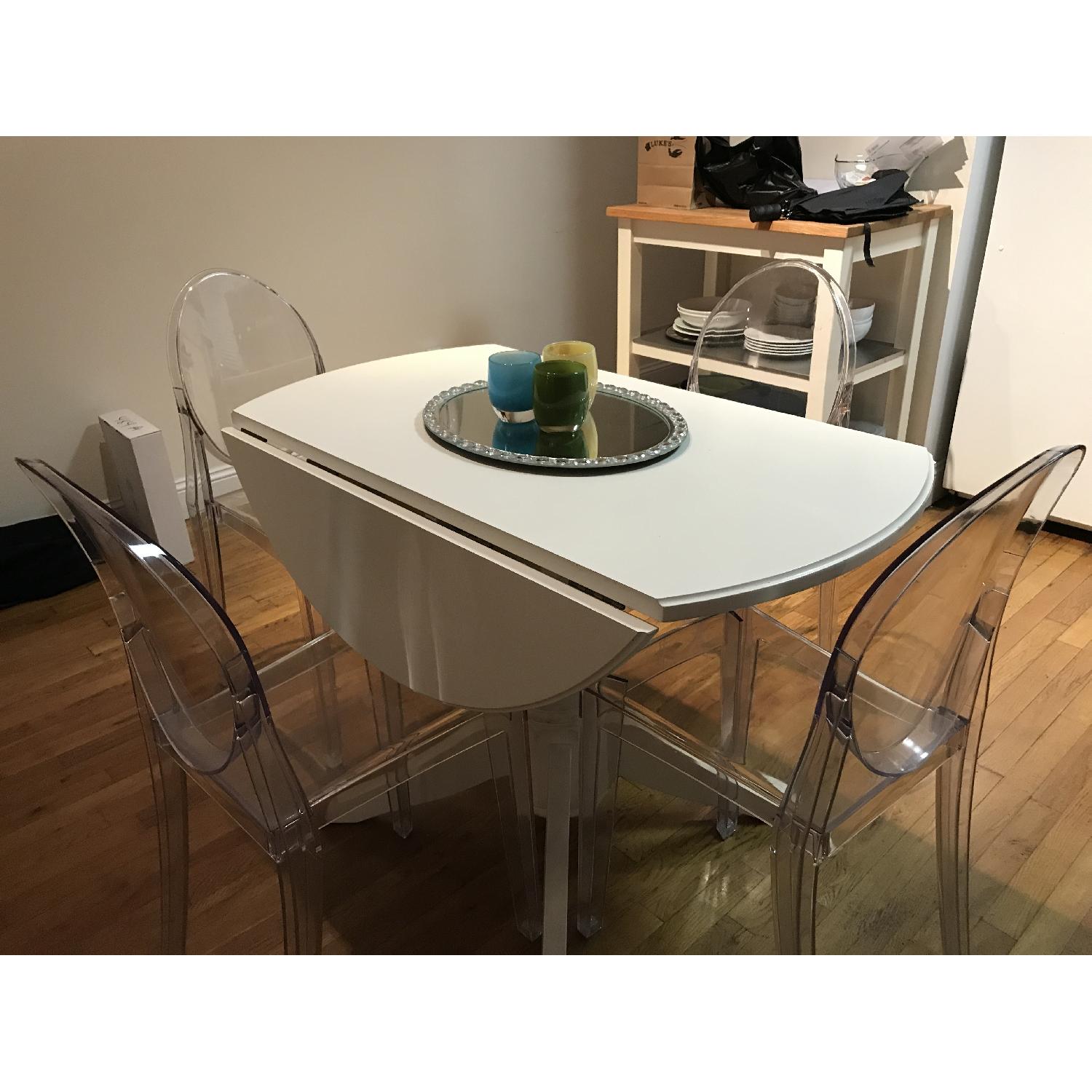 Round Dining Table w/ 4 Lucite Dining Chairs - image-3