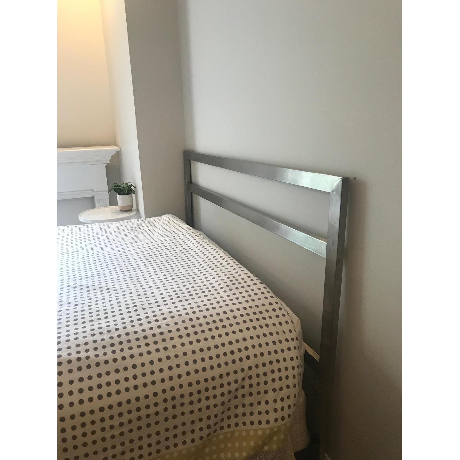 West Elm Metal Bed Frame w/ Brushed Nickel Headboard - image-4