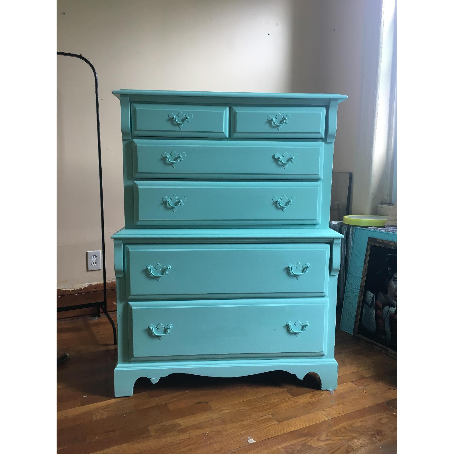 Antique Painted Wooden Farmhouse Dresser in Pale Jade - AptDeco