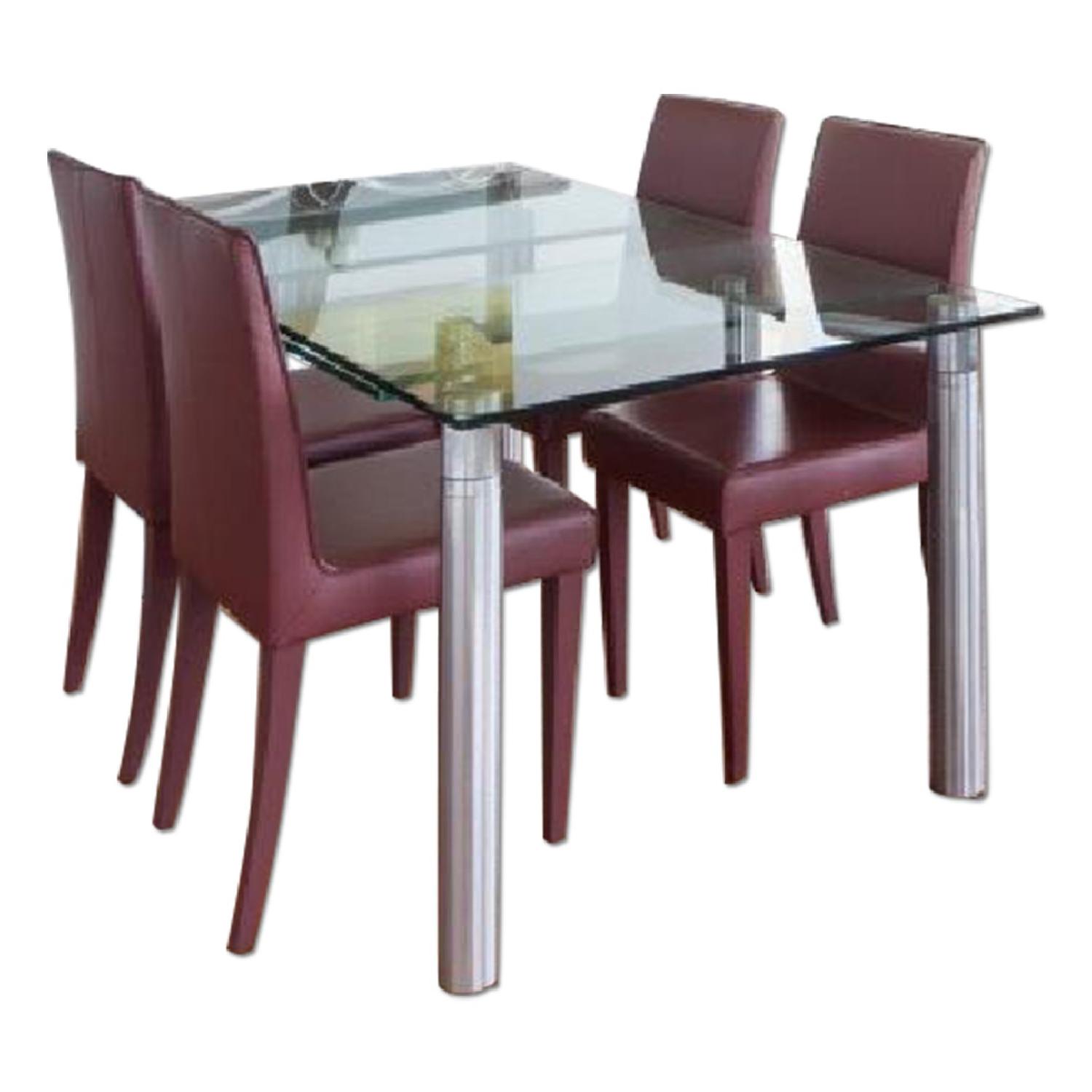 Draenert Casanova Glass Dining table w/ 6 Leather Chairs - AptDeco