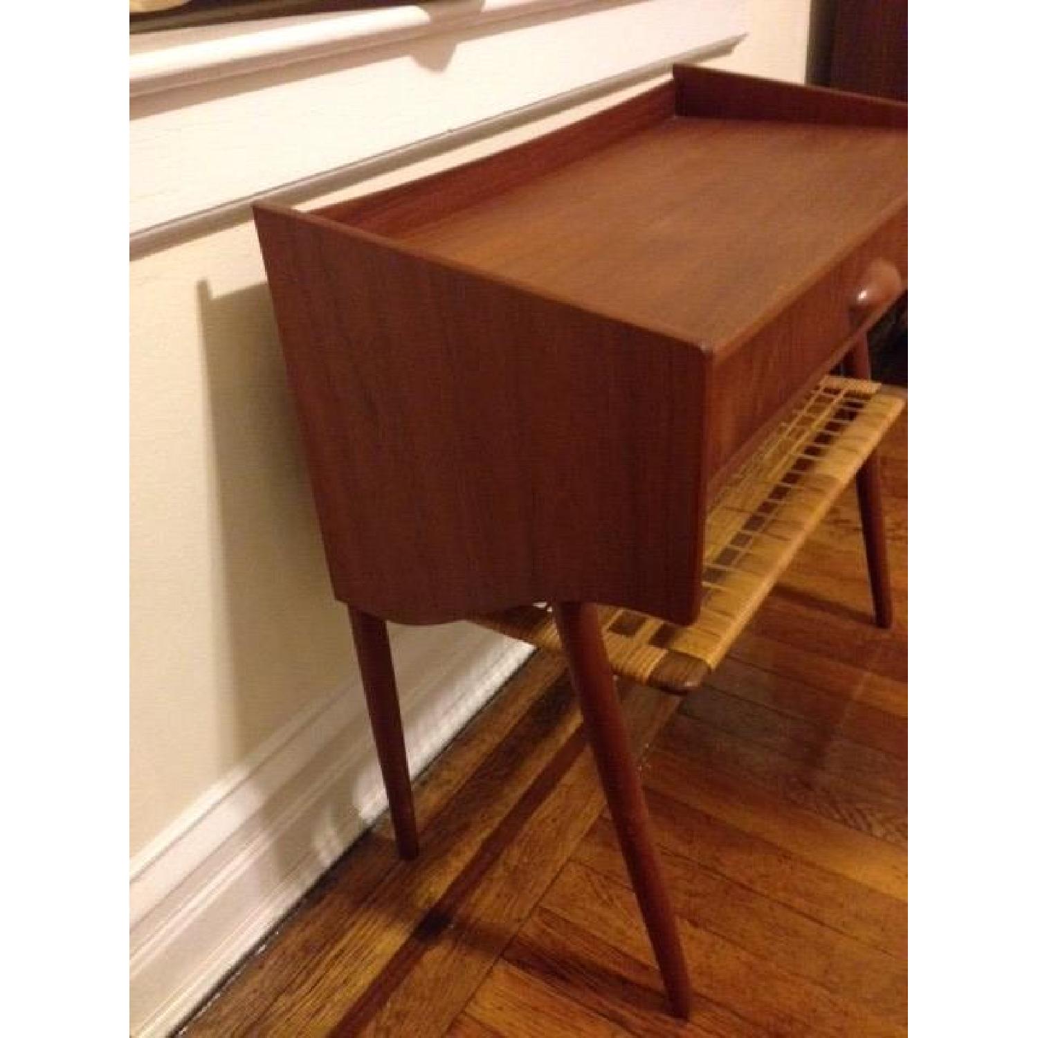 1950's Scandanavian Side Table w/ Drawer & Ratan Shelf AptDeco