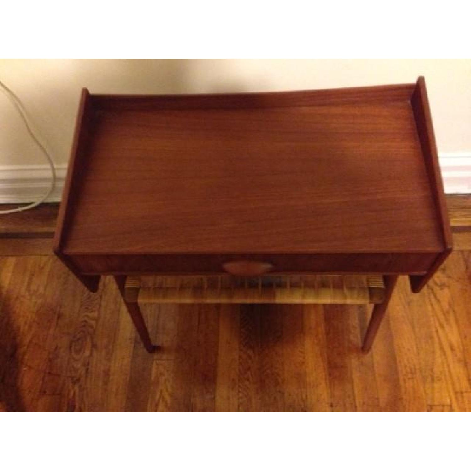 1950's Scandanavian Side Table w/ Drawer & Ratan Shelf AptDeco
